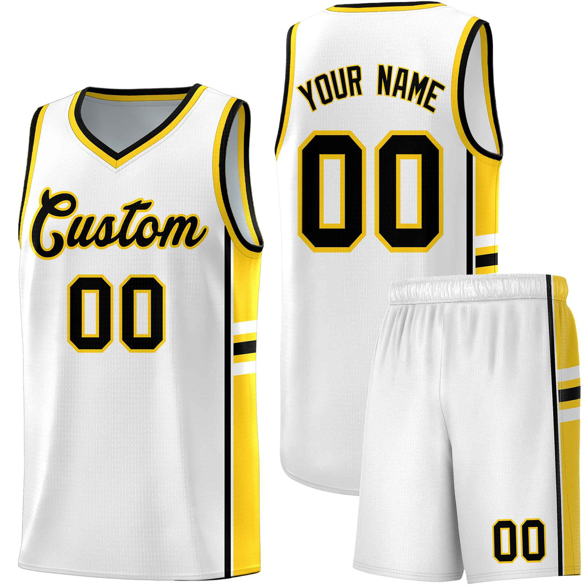 Custom Youth Basketball Jersey - White Gold Personalized Varsity Two-Tone Uniform