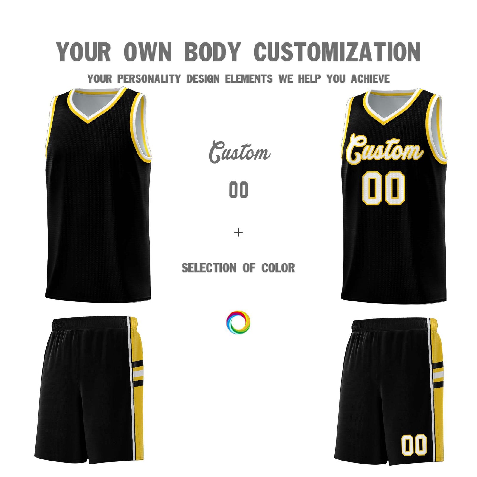 Custom Youth Basketball Jersey - Black Gold Two-Tone Varsity Jersey Set