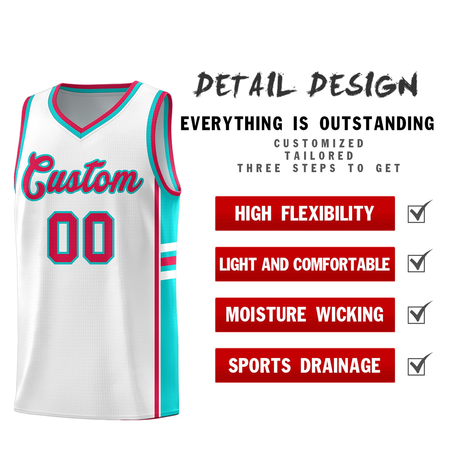 Custom Youth Basketball Jersey - White Aqua Personalized Varsity Two-Tone Uniform