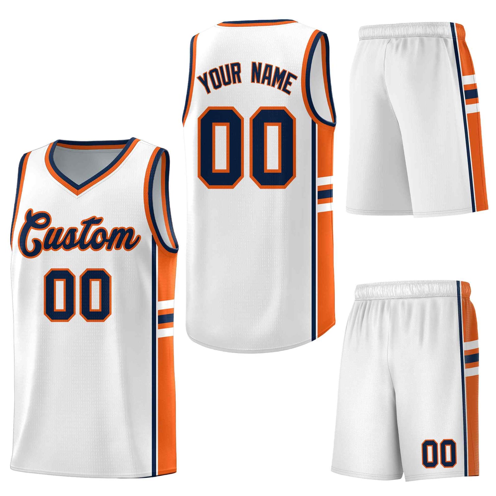 Custom White Orange Classic Color Block Wrinkle-Resistant Varsity Uniform Basketball Jersey