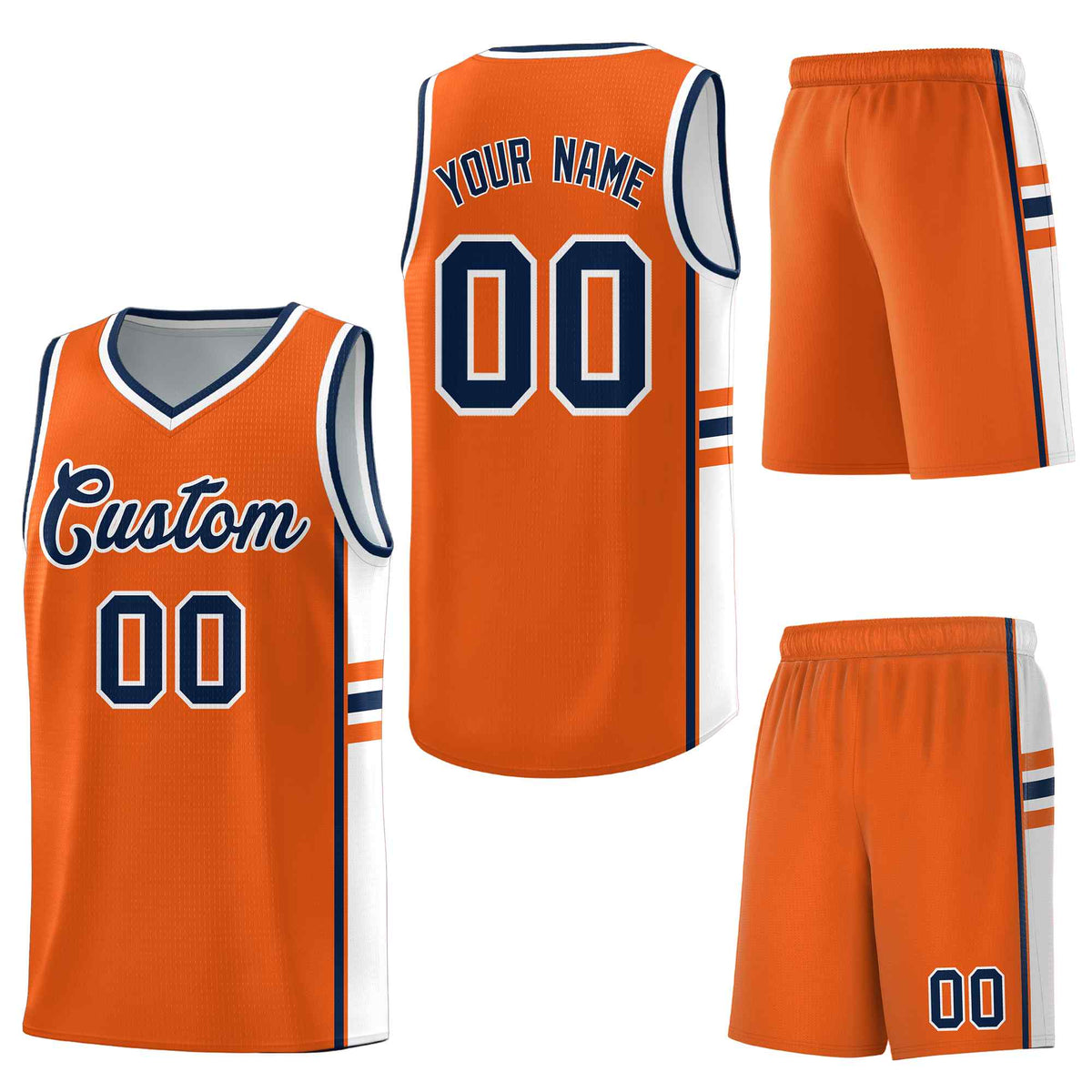 Custom Orange White Classic Color Block Breathable Varsity Uniform Basketball Jersey