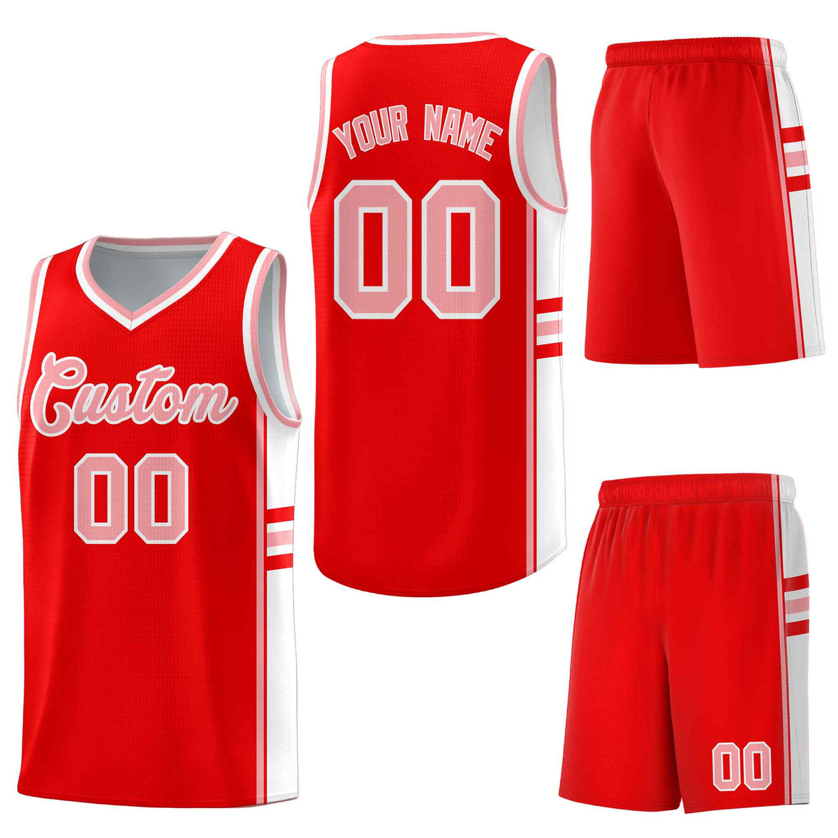 Custom Light Red White Classic Color Block Quick-Drying Varsity Uniform Basketball Jersey