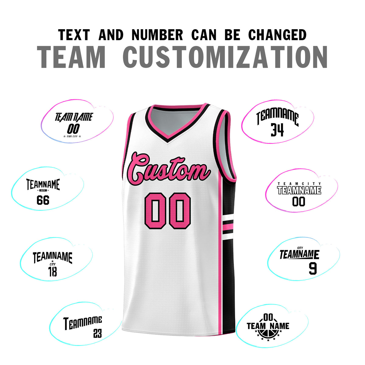 Custom Youth Basketball Jersey - White Pink Personalized Varsity Two-Tone Uniform