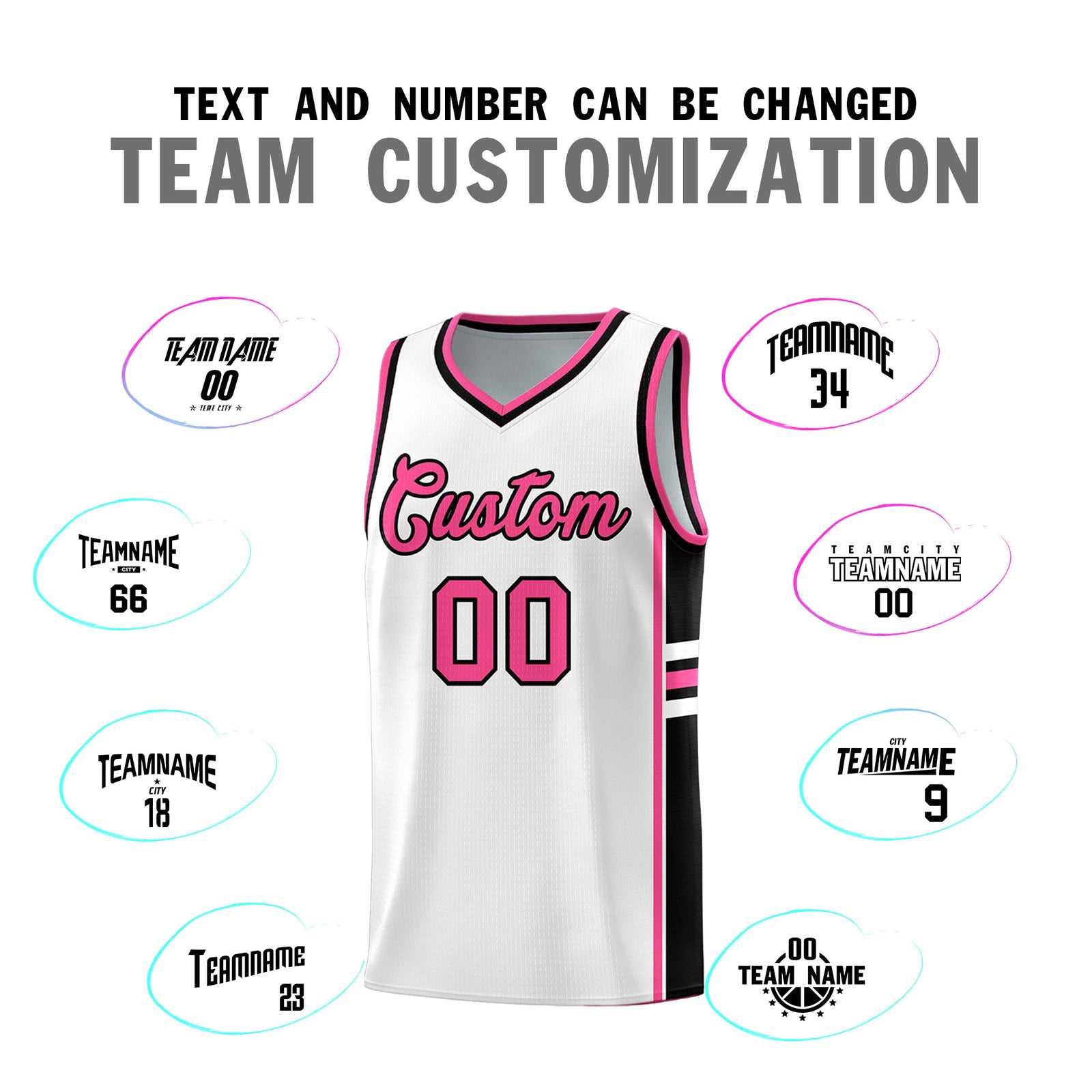 Custom Youth Basketball Jersey - White Pink Personalized Varsity Two-Tone Uniform