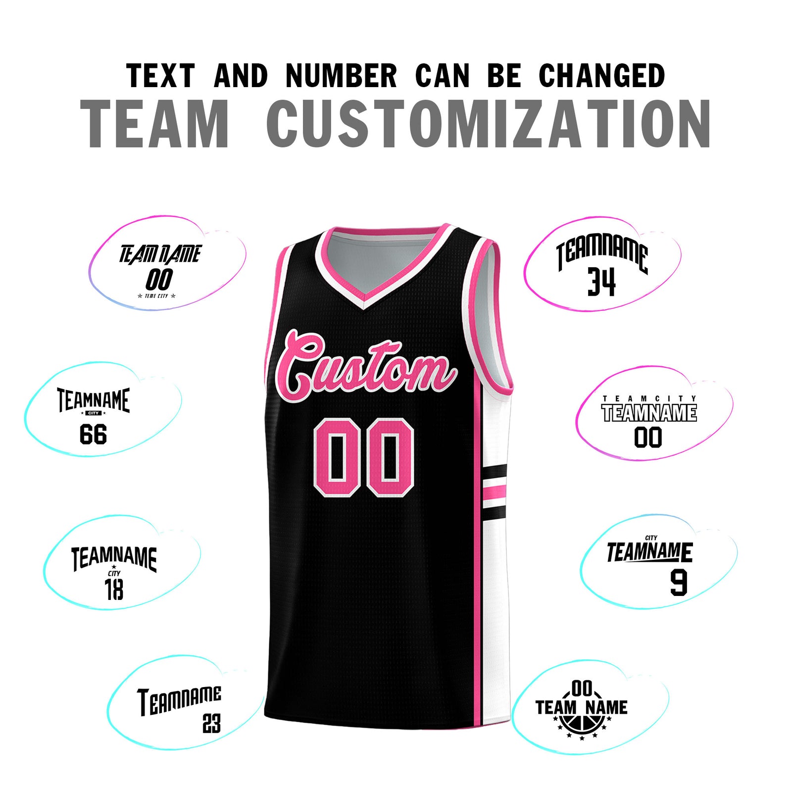 Custom Youth Basketball Jersey - Black Pink Two-Tone Classic Varsity Uniform