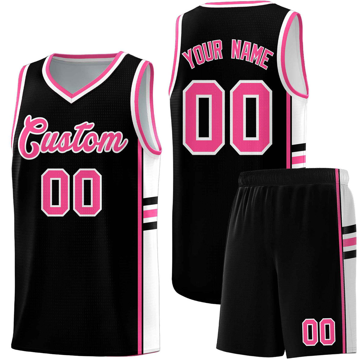 Custom Youth Basketball Jersey - Black Pink Two-Tone Classic Varsity Uniform