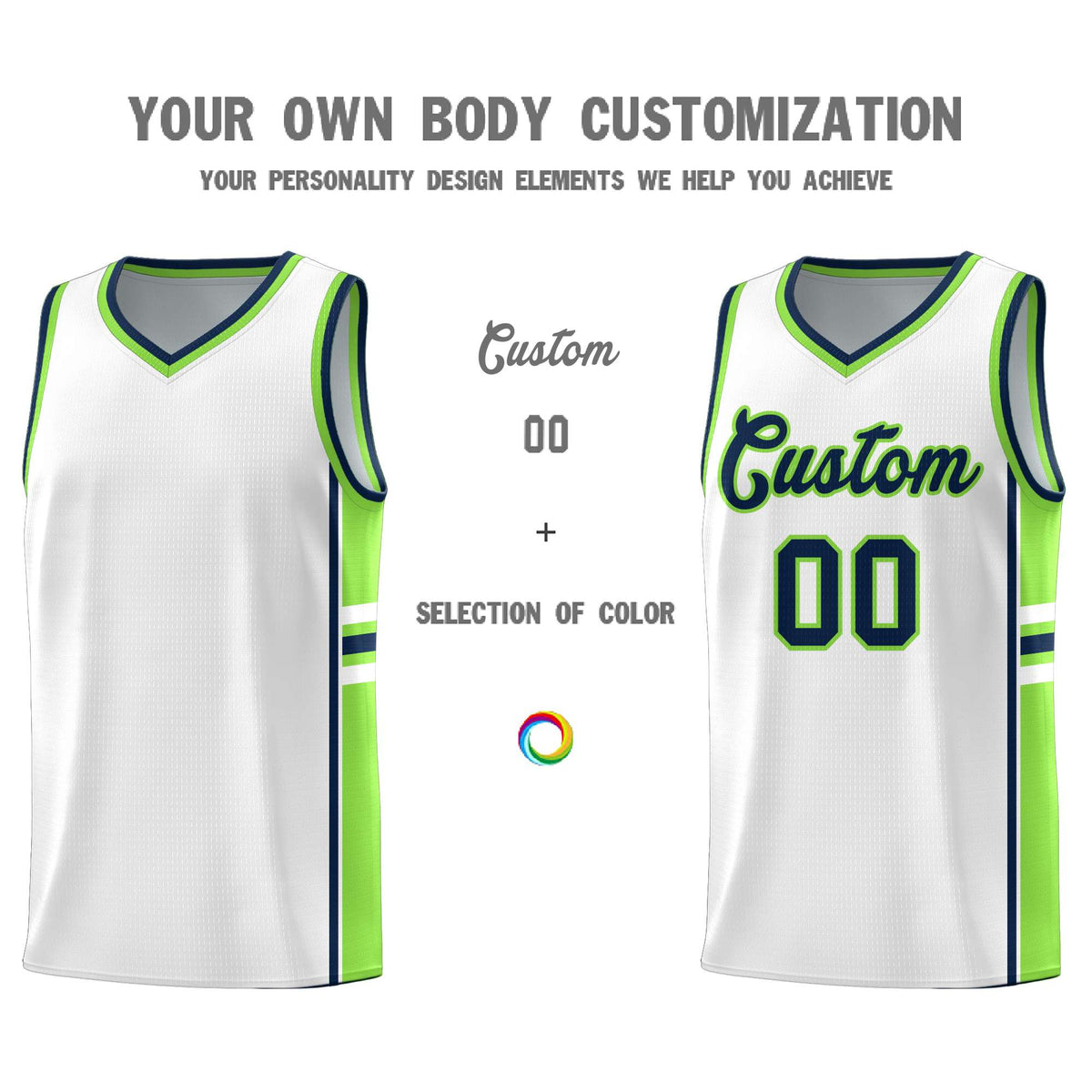 Custom Youth Basketball Jersey - White Fluorescent Green Two-Tone Varsity Jersey Set