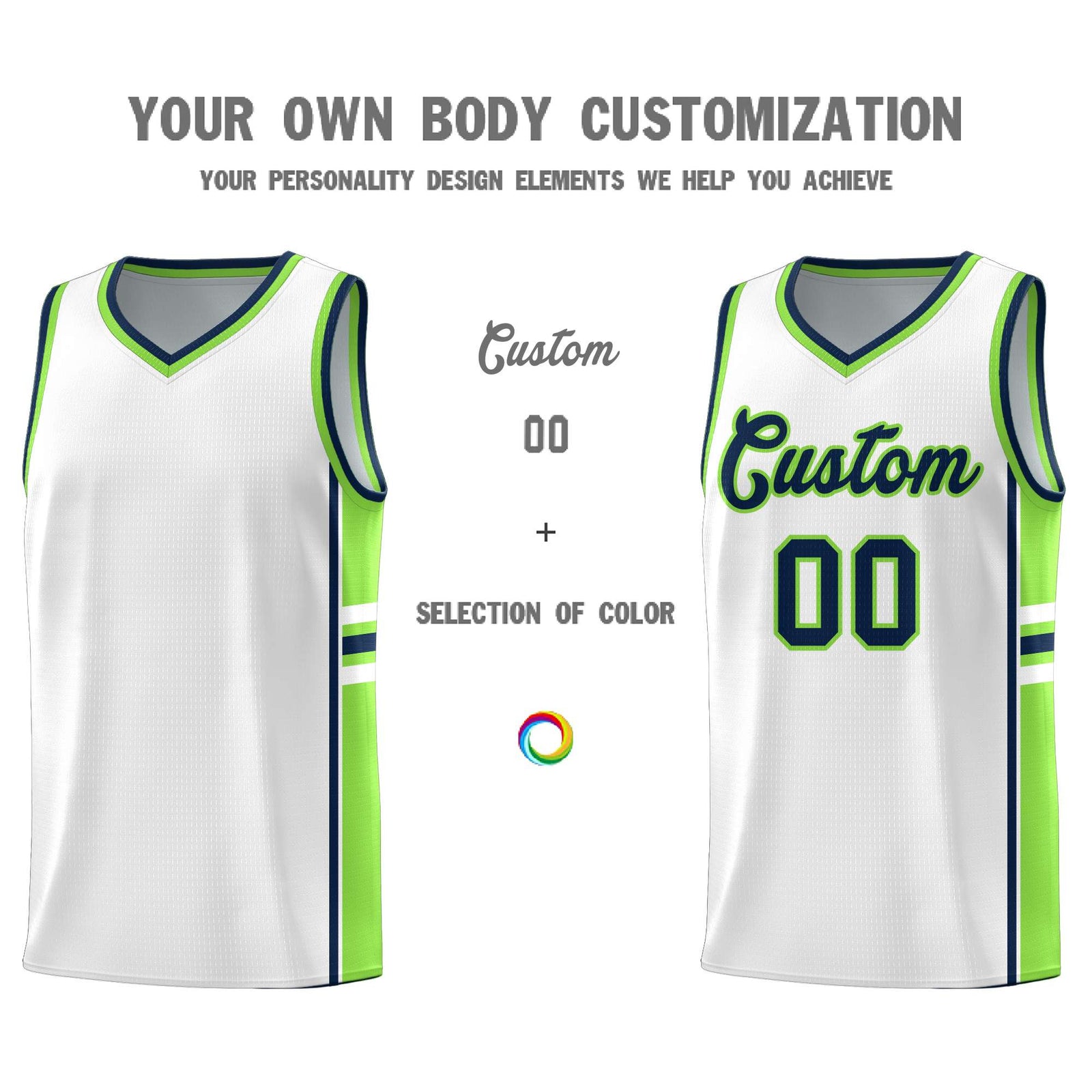 Custom Youth Basketball Jersey - White Fluorescent Green Two-Tone Varsity Jersey Set