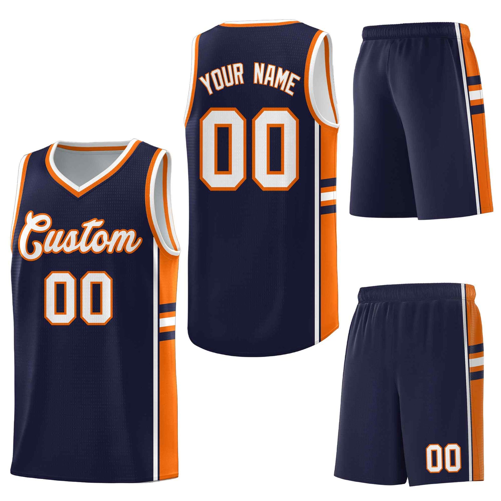 Custom Navy Orange Classic Color Block Quick-Drying Personalized Uniform Basketball Jersey