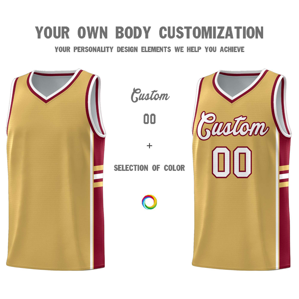 Custom Youth Basketball Jersey - Old Gold Crimson Two-Tone Classic Varsity Uniform
