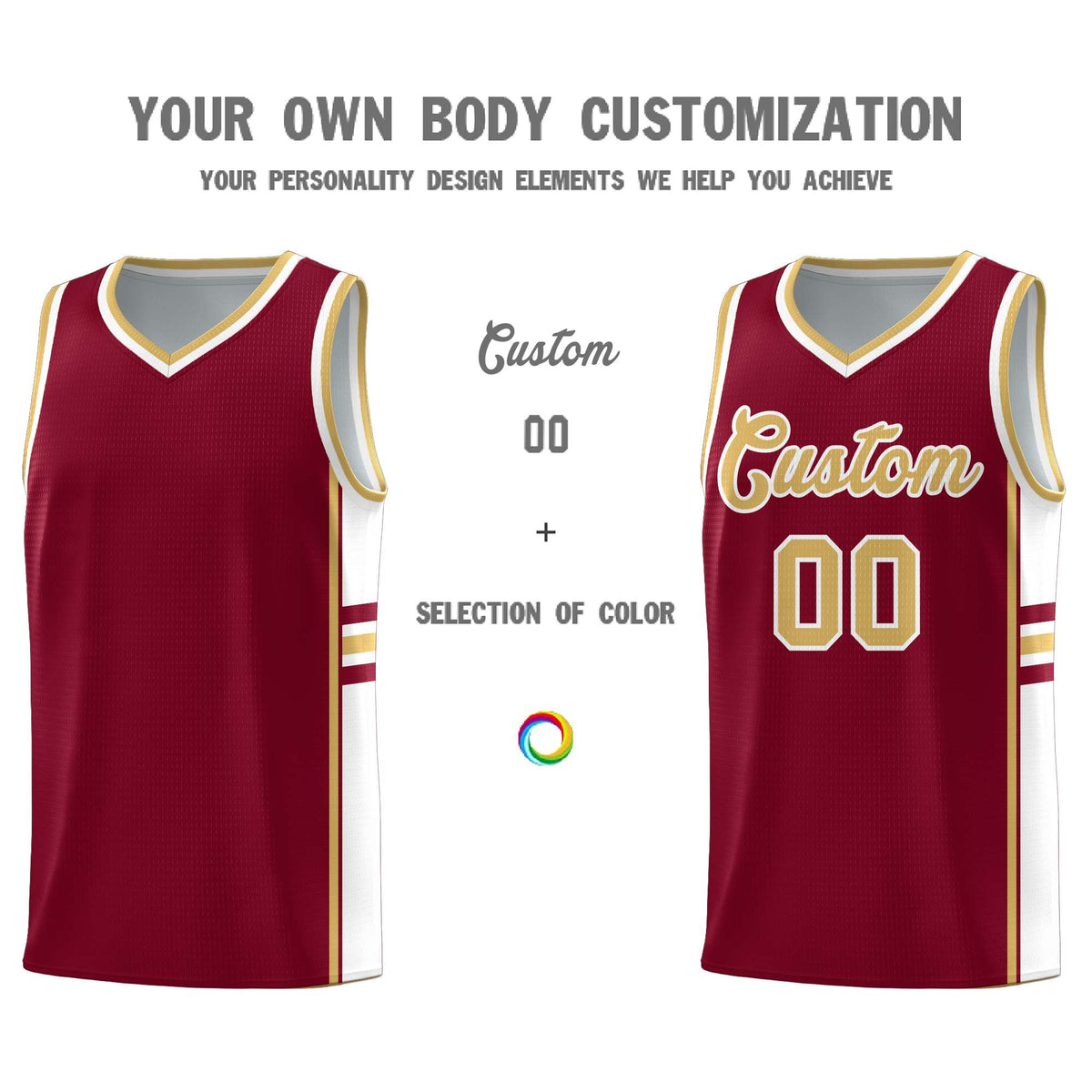 Custom Youth Basketball Jersey - Crimson Old Gold Personalized Varsity Two-Tone Uniform