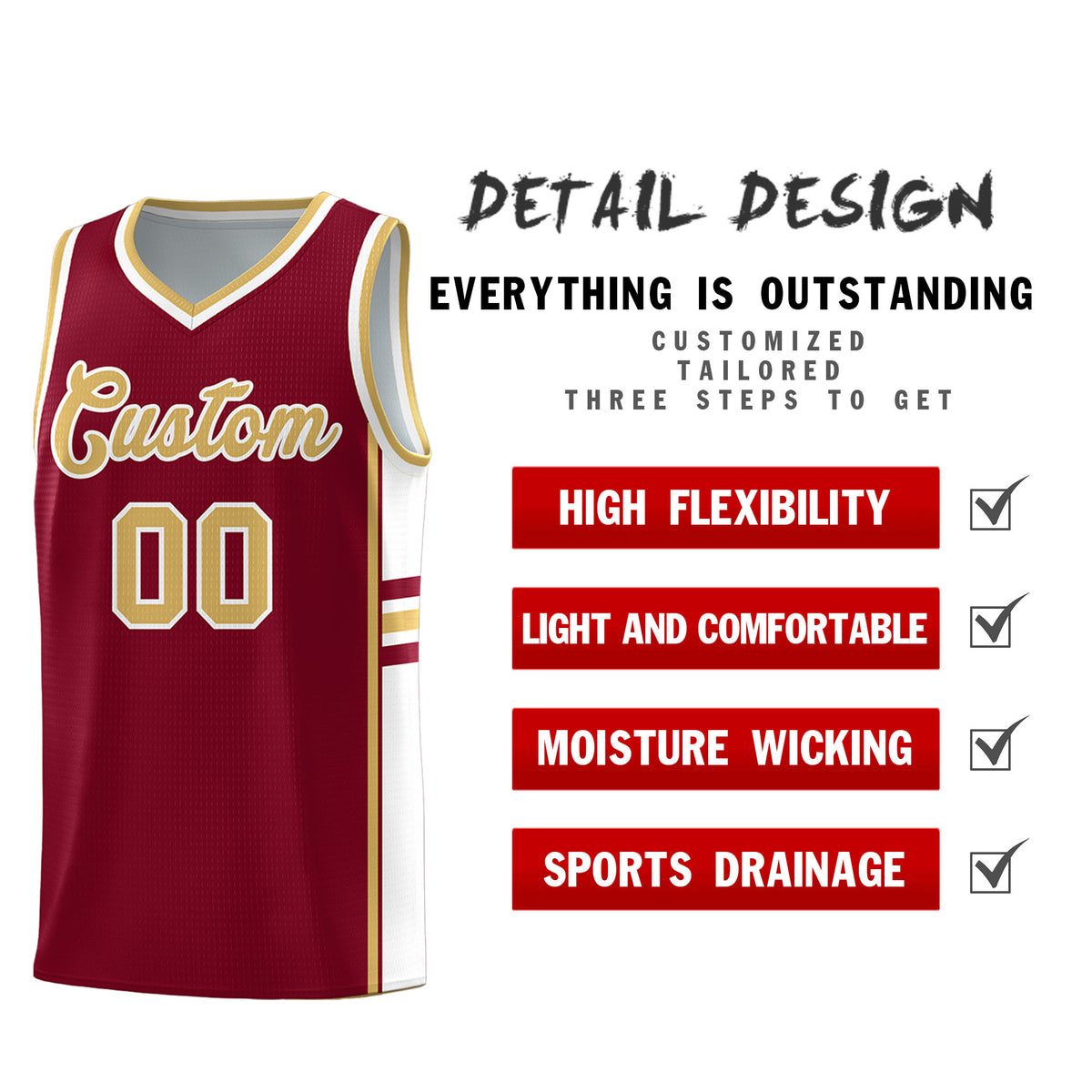 Custom Youth Basketball Jersey - Crimson Old Gold Personalized Varsity Two-Tone Uniform