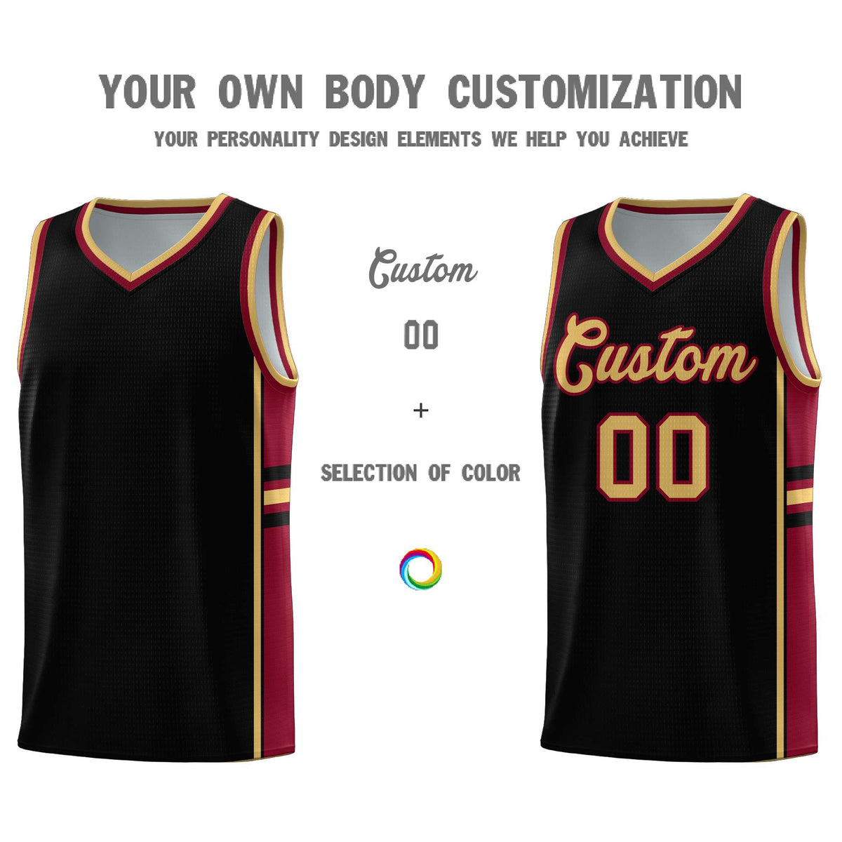 Custom Youth Basketball Jersey - Black Crimson Two-Tone Varsity Jersey Set