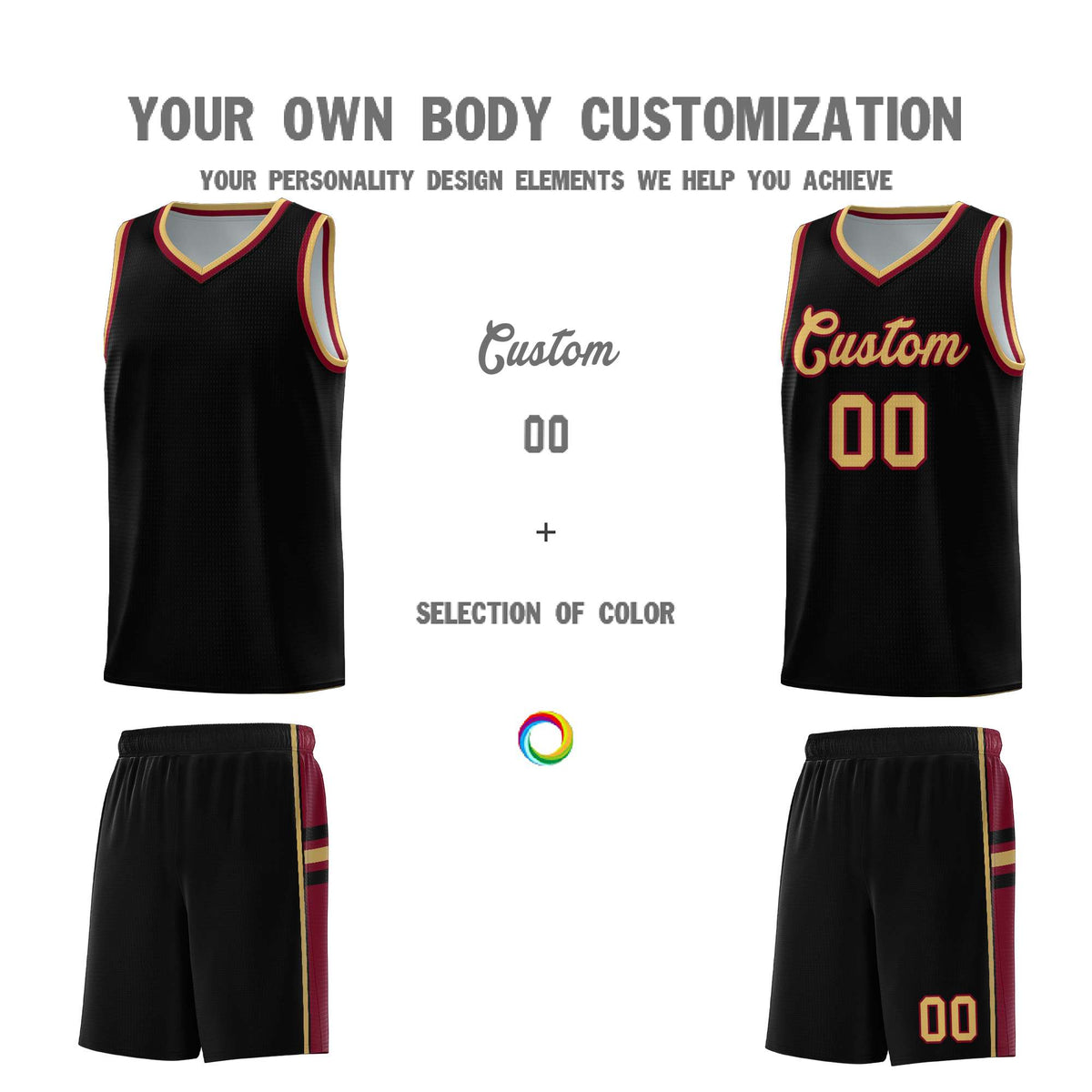 Custom Youth Basketball Jersey - Black Crimson Two-Tone Varsity Jersey Set