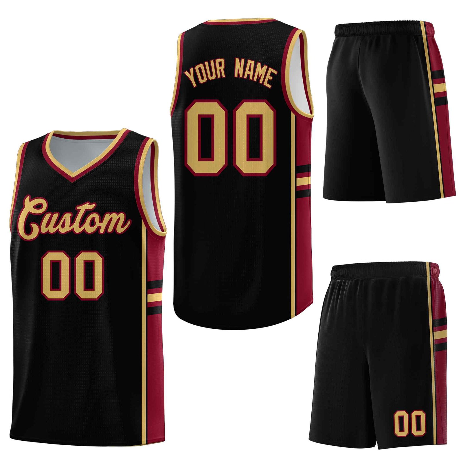 Custom Black Crimson Classic Color Block Quick-Drying Varsity Uniform Basketball Jersey