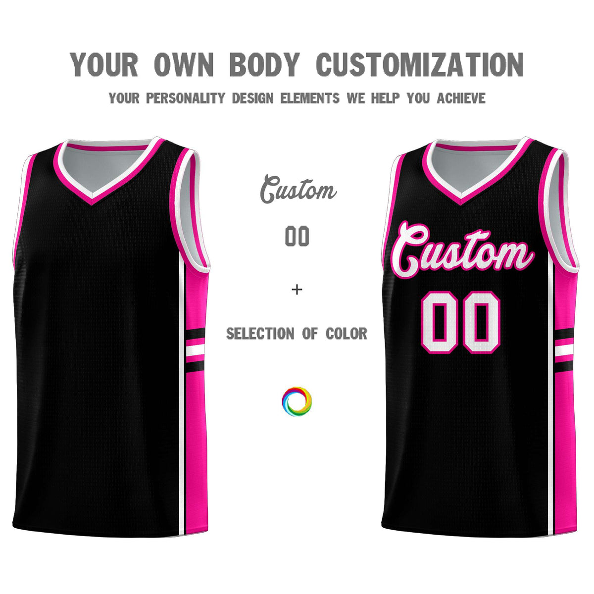Custom Youth Basketball Jersey - Black Pink Two-Tone Classic Varsity Uniform