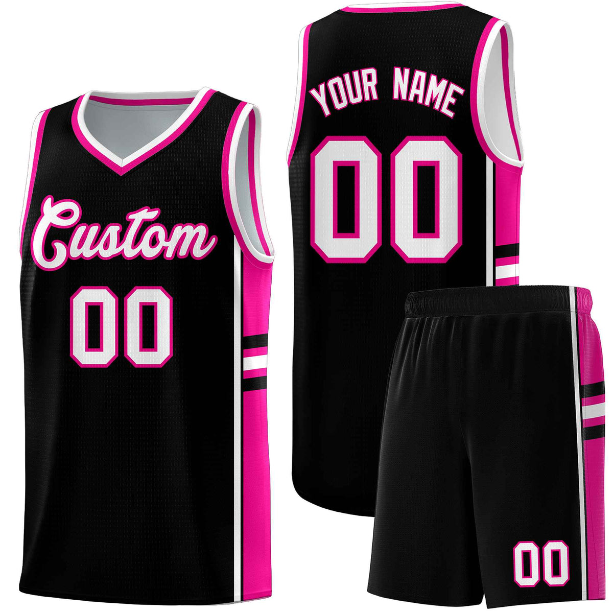 Custom Youth Basketball Jersey - Black Pink Two-Tone Classic Varsity Uniform