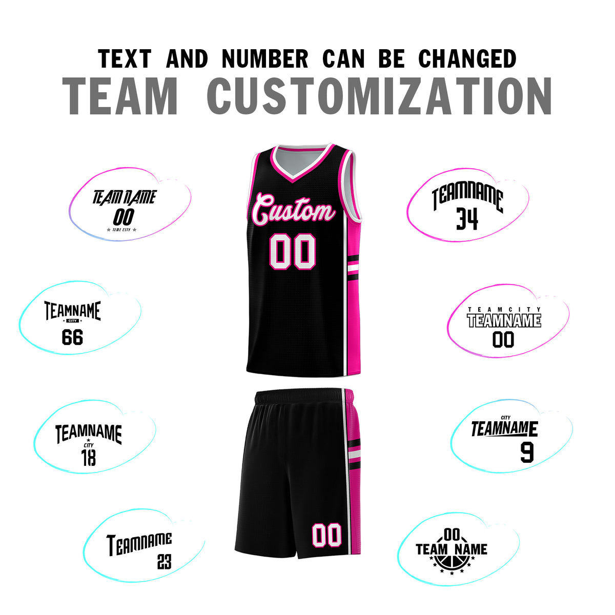 Custom Youth Basketball Jersey - Black Pink Two-Tone Classic Varsity Uniform