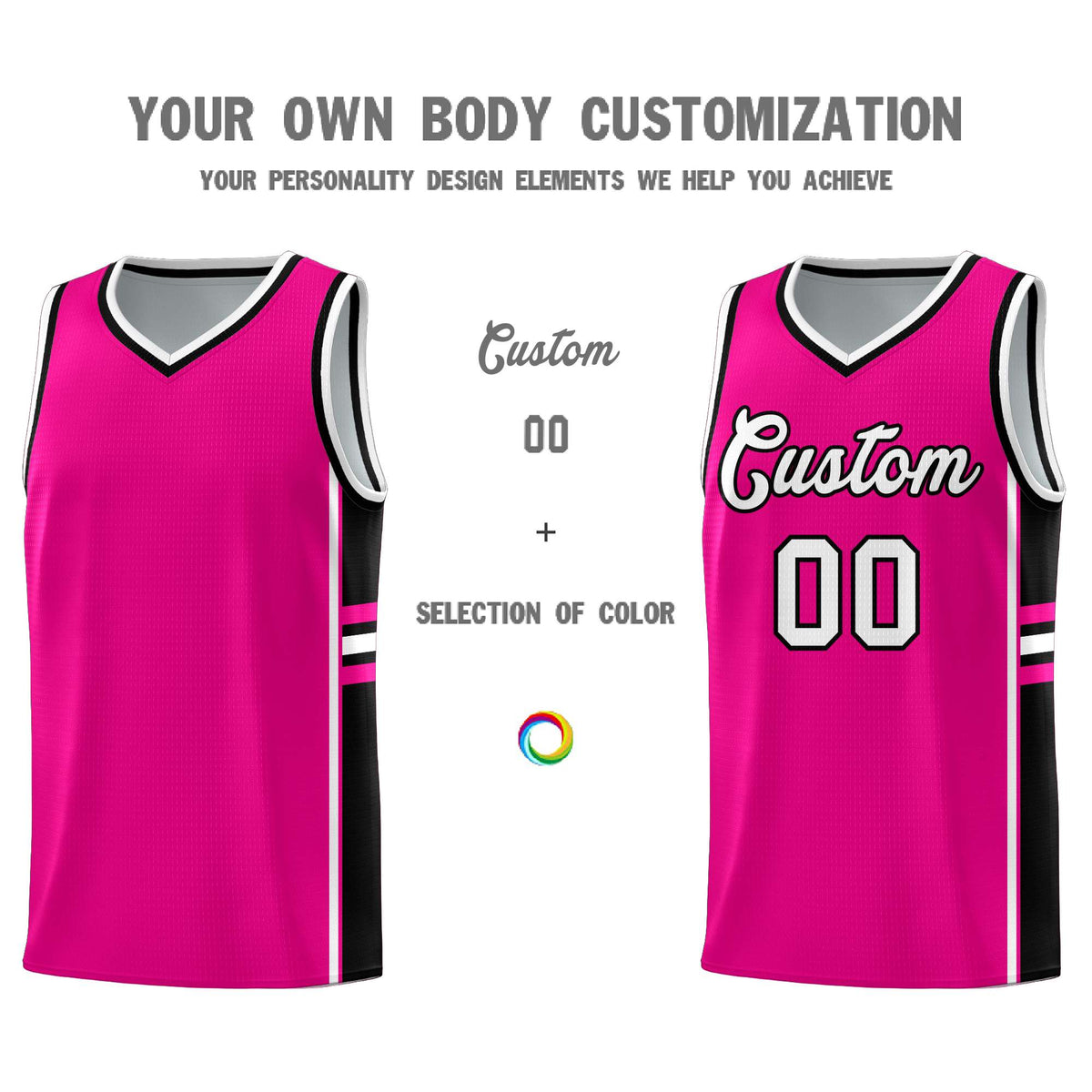 Custom Youth Basketball Jersey - Pink Black Personalized Varsity Two-Tone Uniform