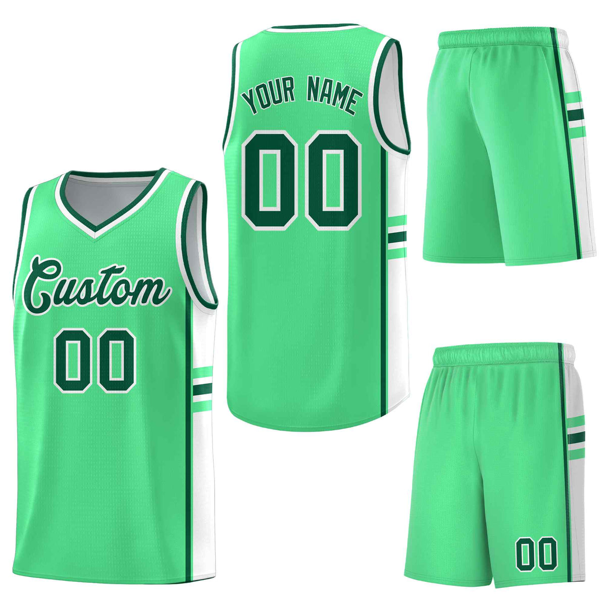 Custom Green White Classic Color Block Drapable Varsity Uniform Basketball Jersey