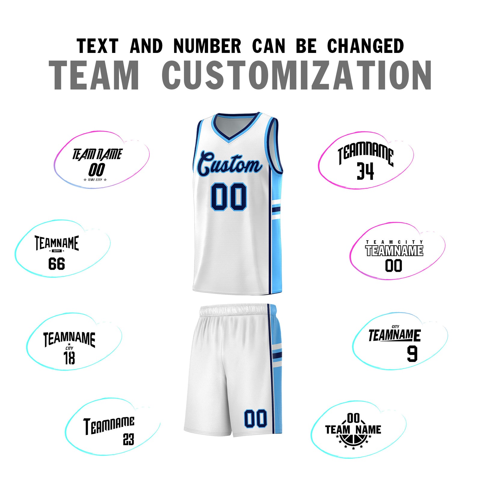 Custom Youth Basketball Jersey - White Powder Blue Two-Tone Varsity Jersey Set