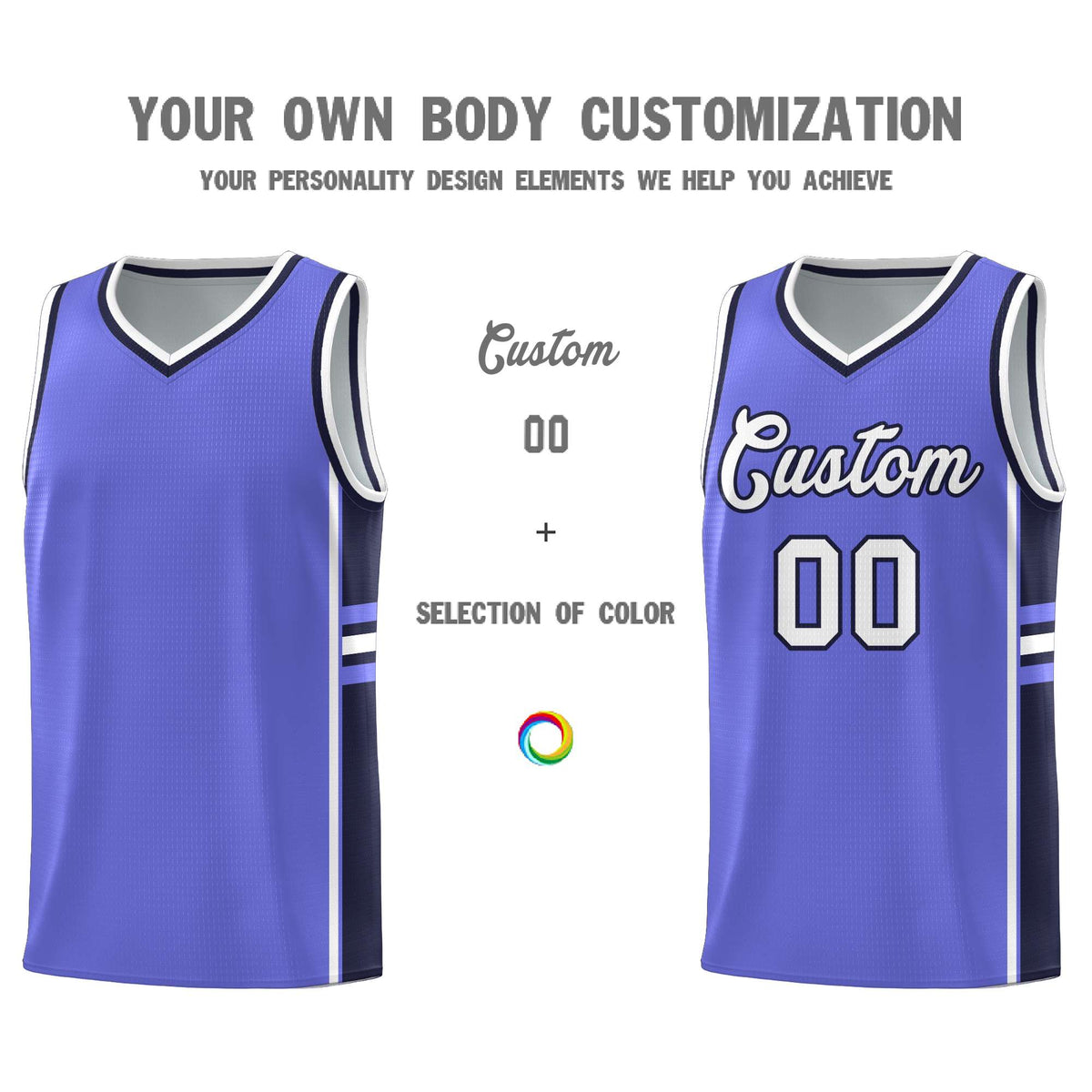 Custom Youth Basketball Jersey - Purple Navy Two-Tone Classic Varsity Uniform