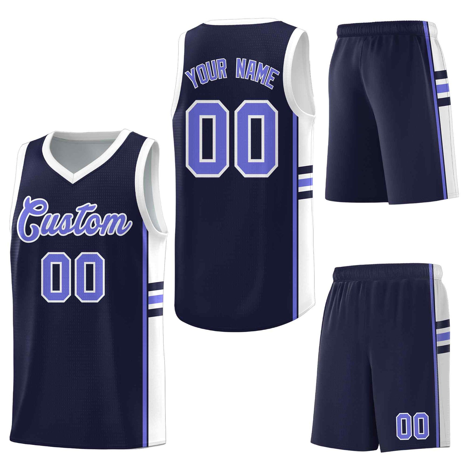 Custom Navy White Classic Color Block Drapable Personalized Uniform Basketball Jersey