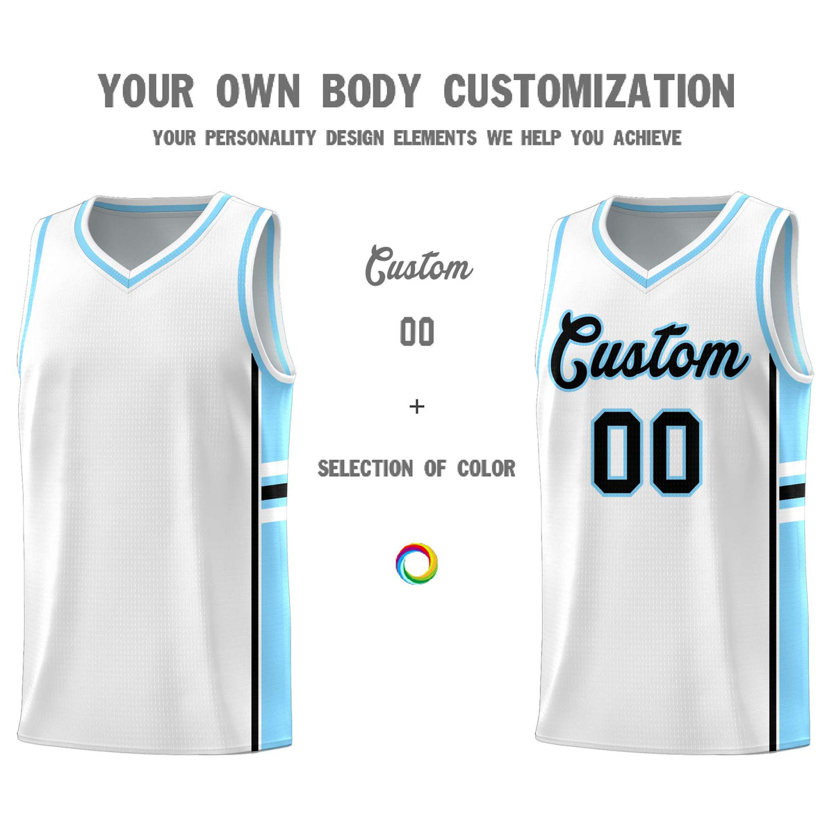 Custom Youth Basketball Jersey - White Light Blue Two-Tone Varsity Jersey Set