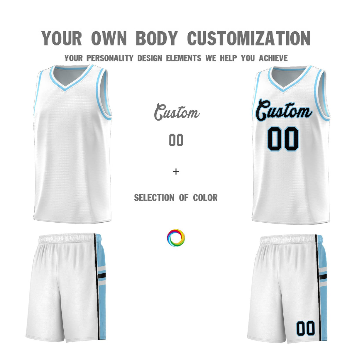 Custom Youth Basketball Jersey - White Light Blue Two-Tone Varsity Jersey Set