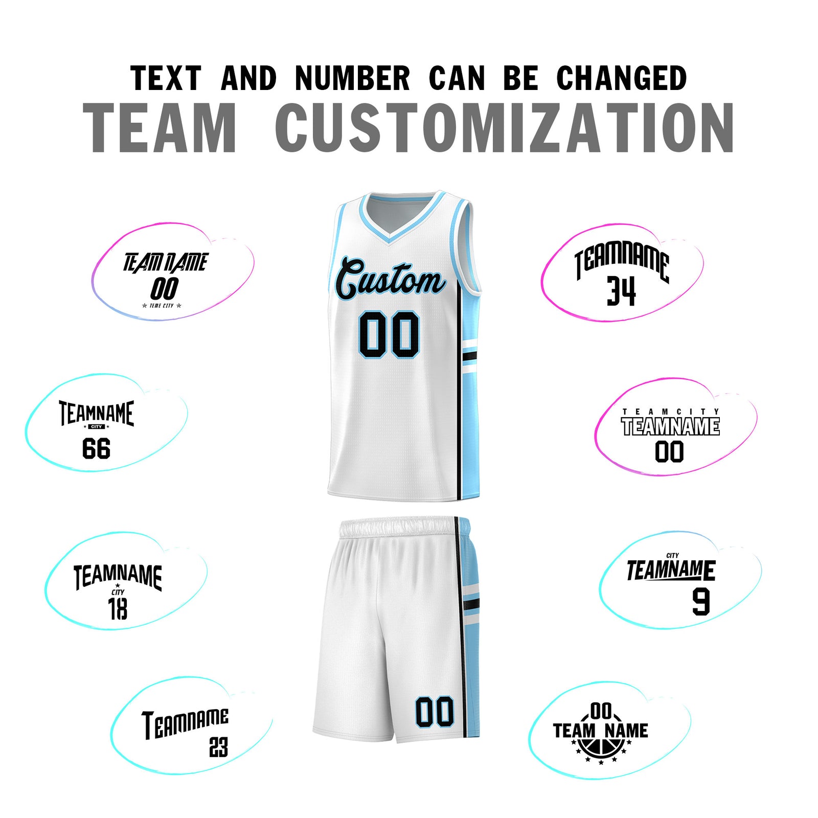 Custom Youth Basketball Jersey - White Light Blue Two-Tone Varsity Jersey Set
