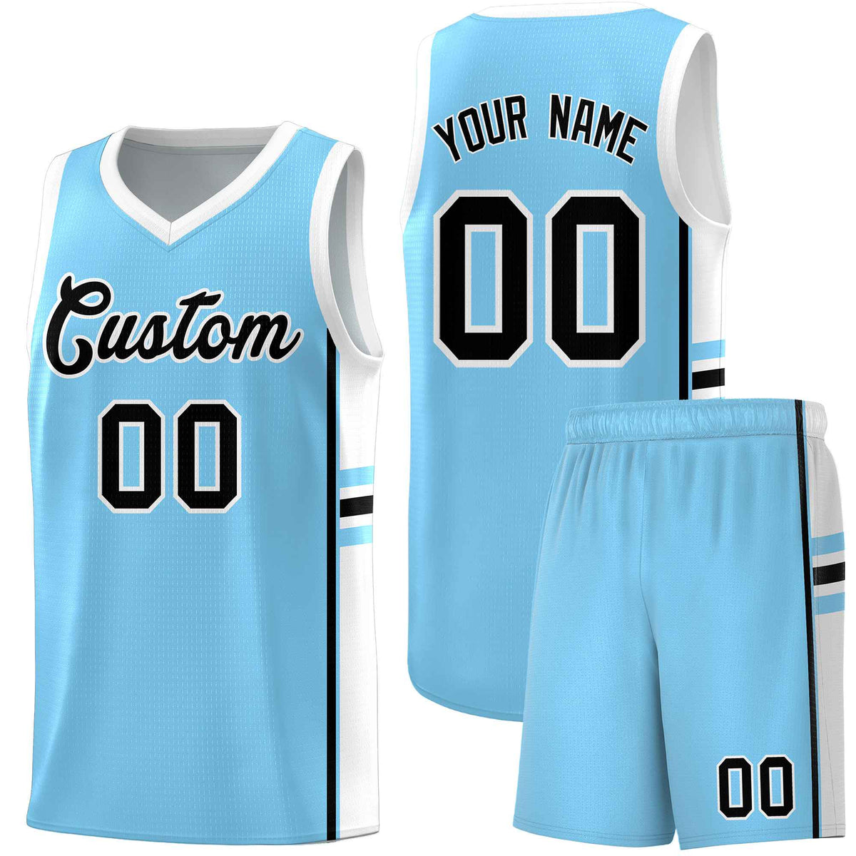 Custom Youth Basketball Jersey - Light Blue White Personalized Varsity Two-Tone Uniform