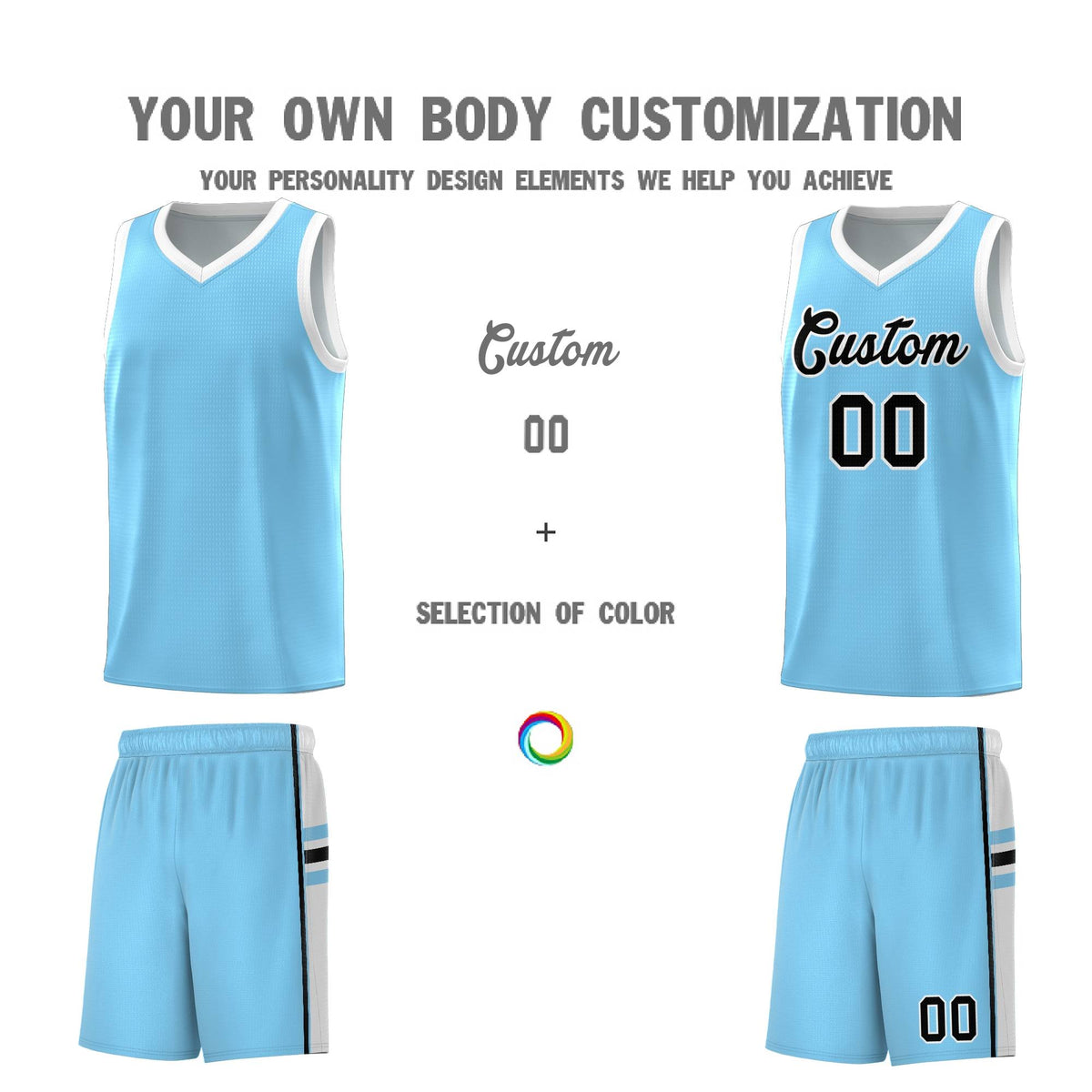 Custom Youth Basketball Jersey - Light Blue White Personalized Varsity Two-Tone Uniform
