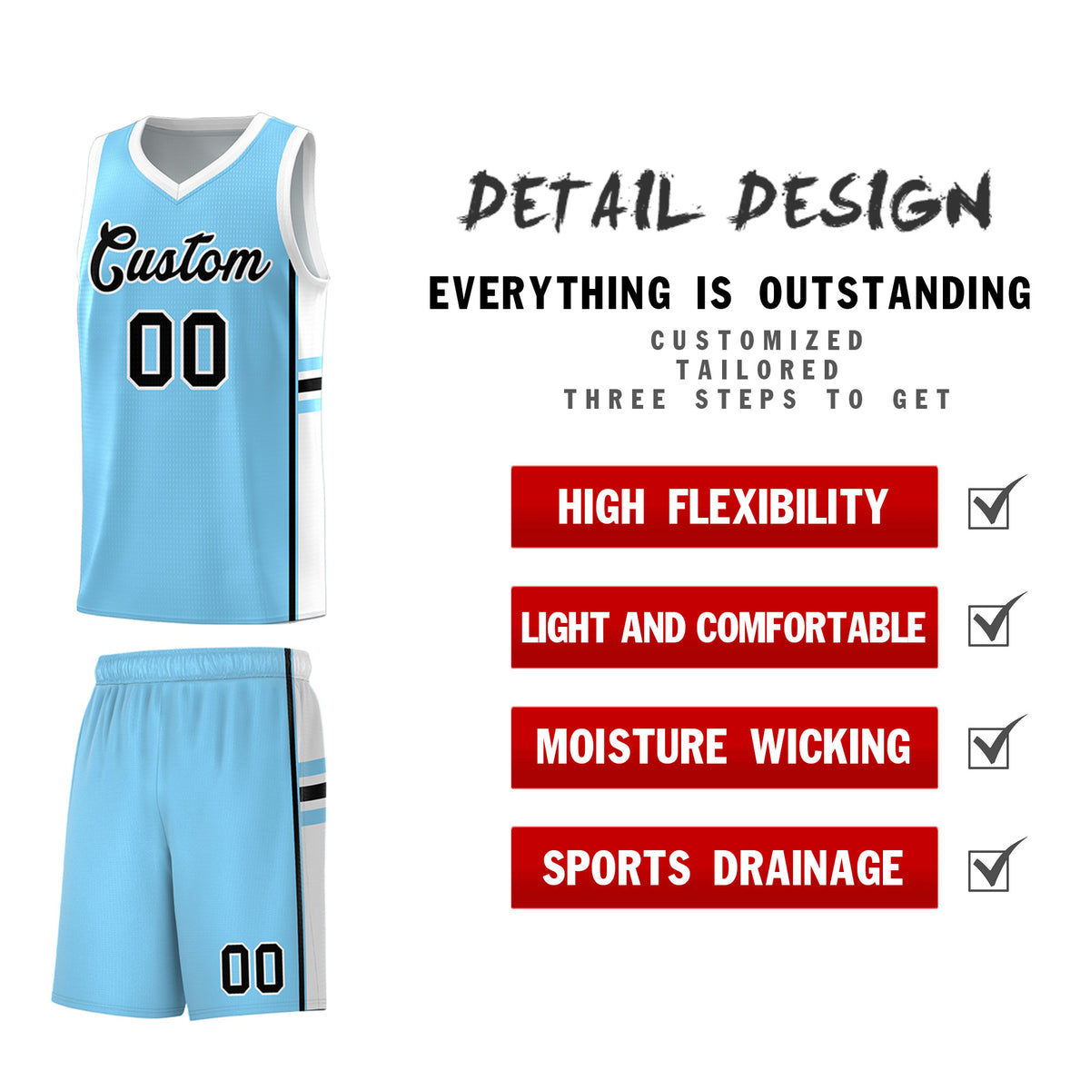 Custom Youth Basketball Jersey - Light Blue White Personalized Varsity Two-Tone Uniform