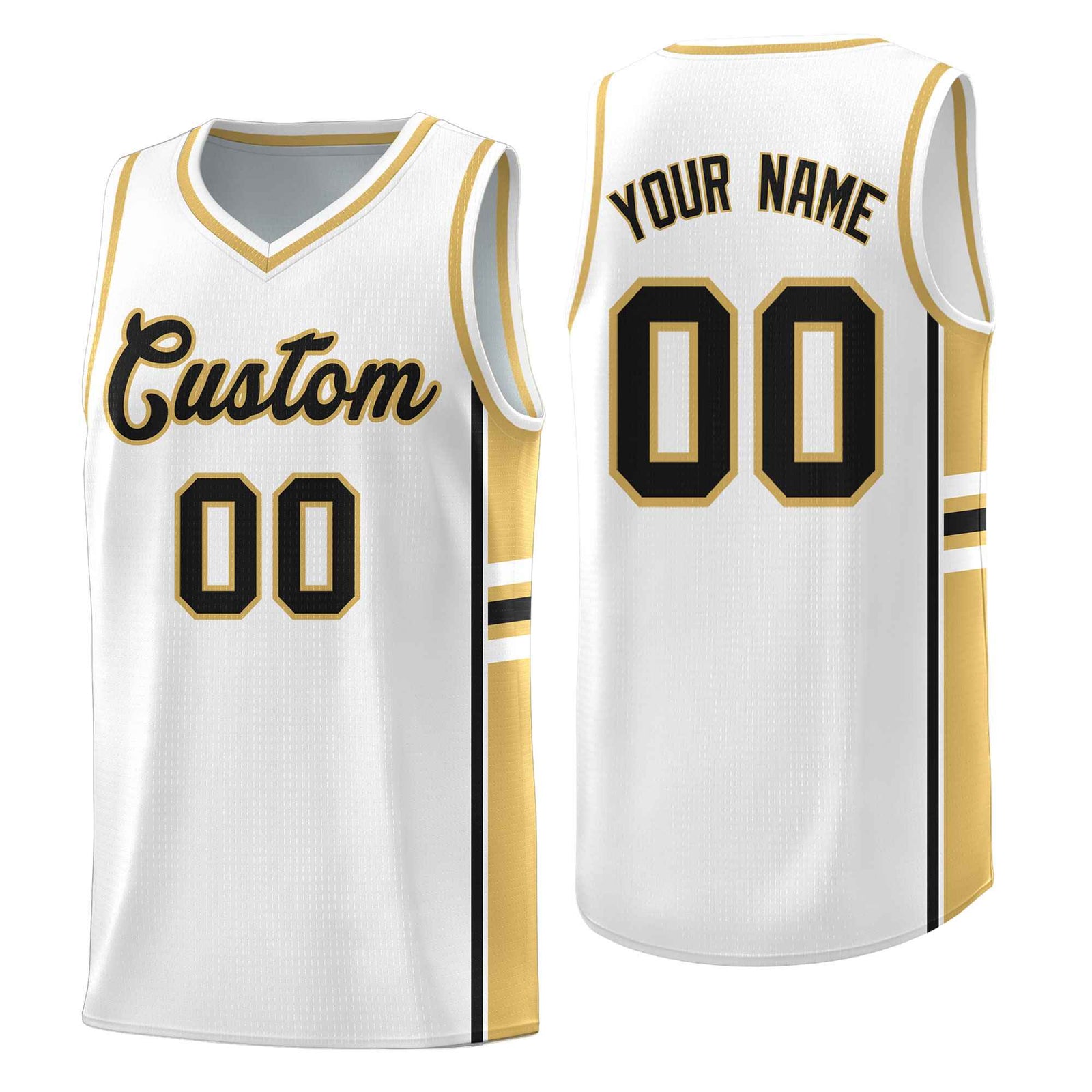 Custom Youth Basketball Jersey - White Old Gold Two-Tone Varsity Jersey Set