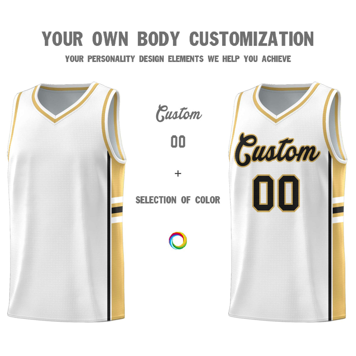Custom Youth Basketball Jersey - White Old Gold Two-Tone Varsity Jersey Set