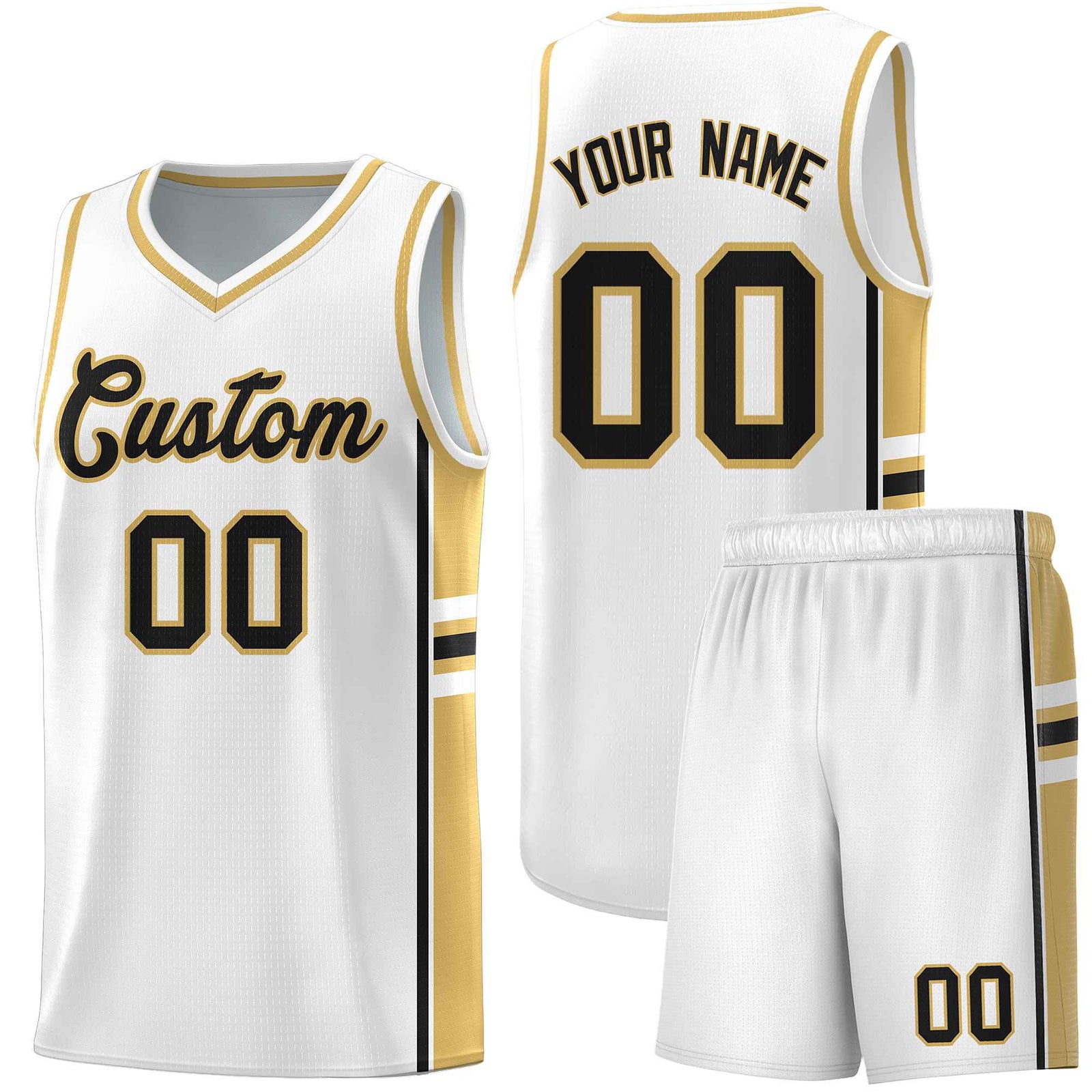 Custom Youth Basketball Jersey - White Old Gold Two-Tone Varsity Jersey Set