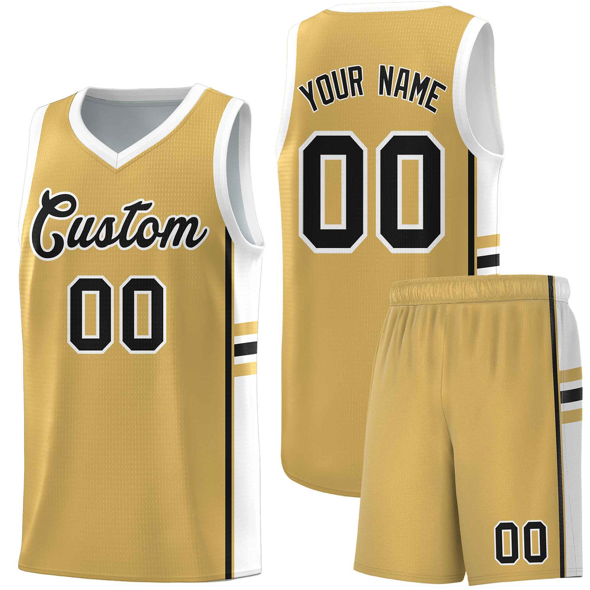 Custom Youth Basketball Jersey - Old Gold White Personalized Varsity Two-Tone Uniform