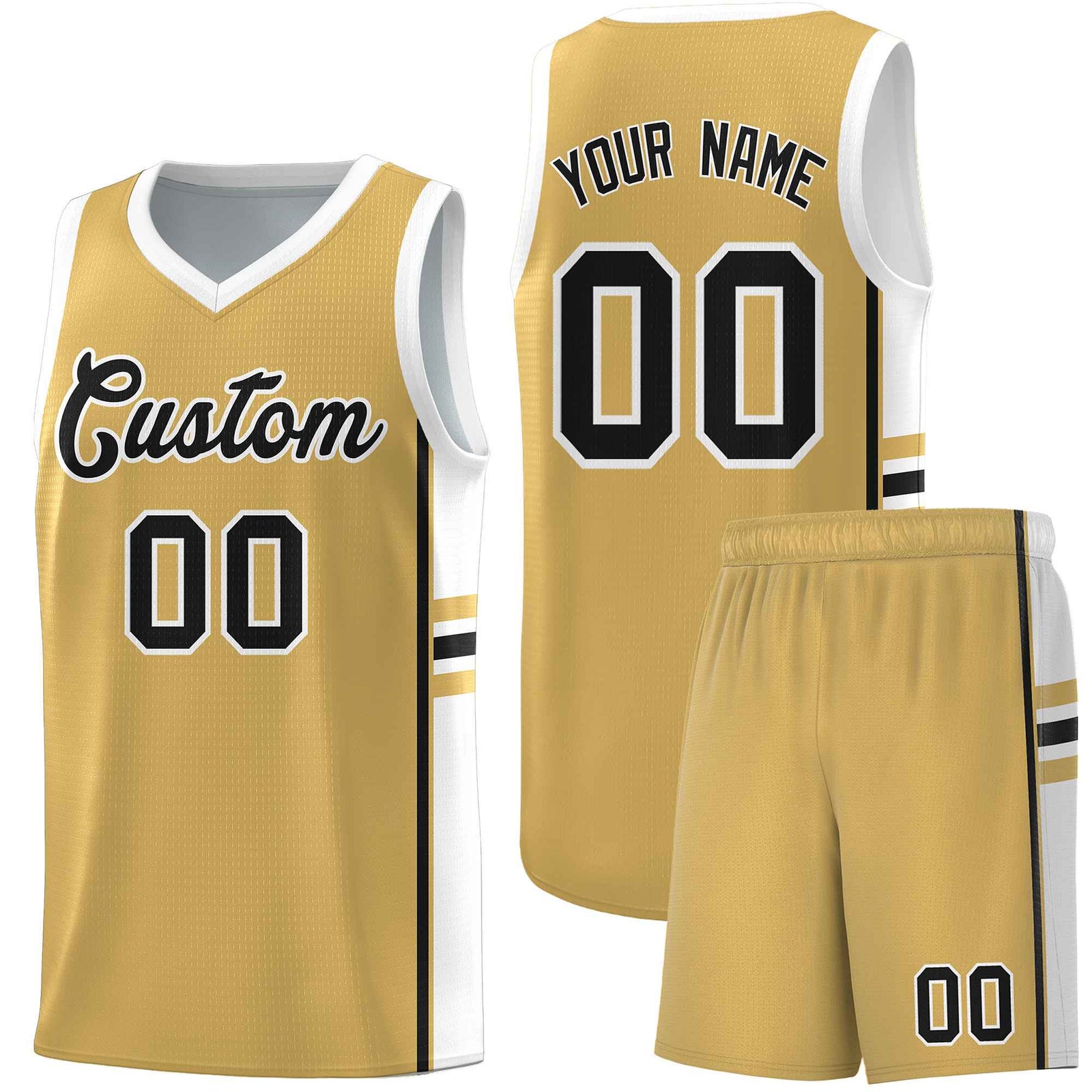 Custom Youth Basketball Jersey - Old Gold White Personalized Varsity Two-Tone Uniform