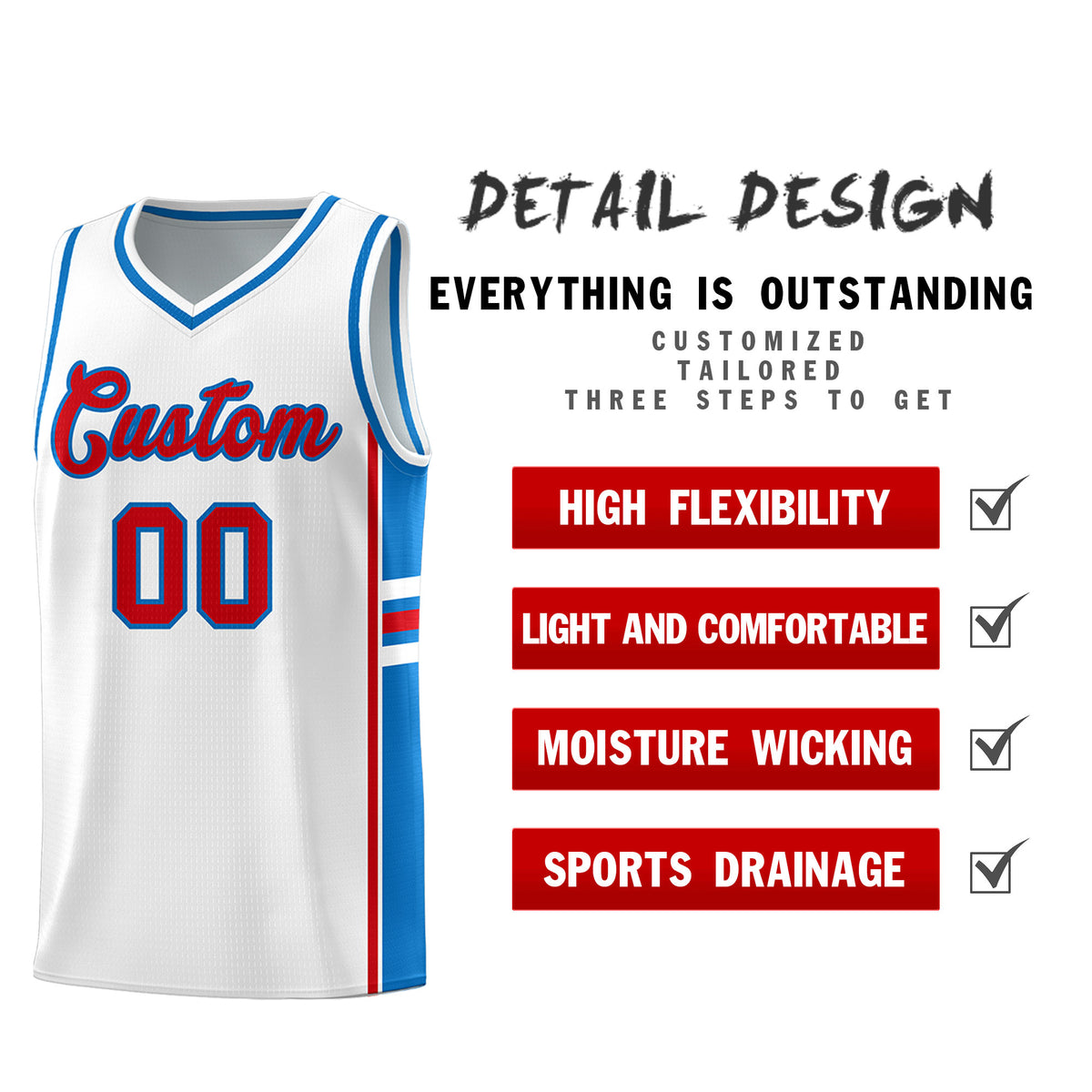 Custom Youth Basketball Jersey - White Royal Two-Tone Varsity Jersey Set