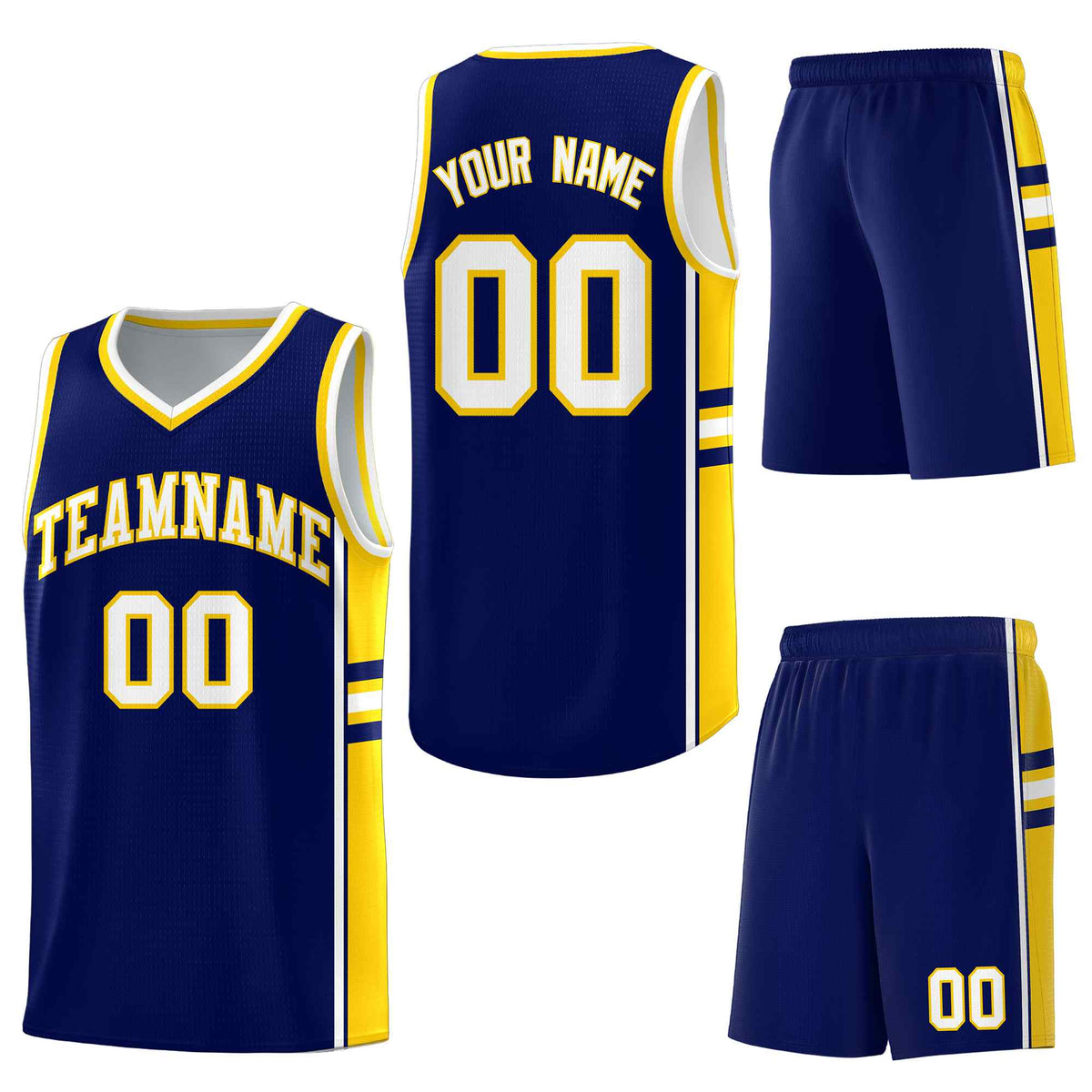 Custom Navy Gold Classic Color Block Quick-Drying Varsity Uniform Basketball Jersey