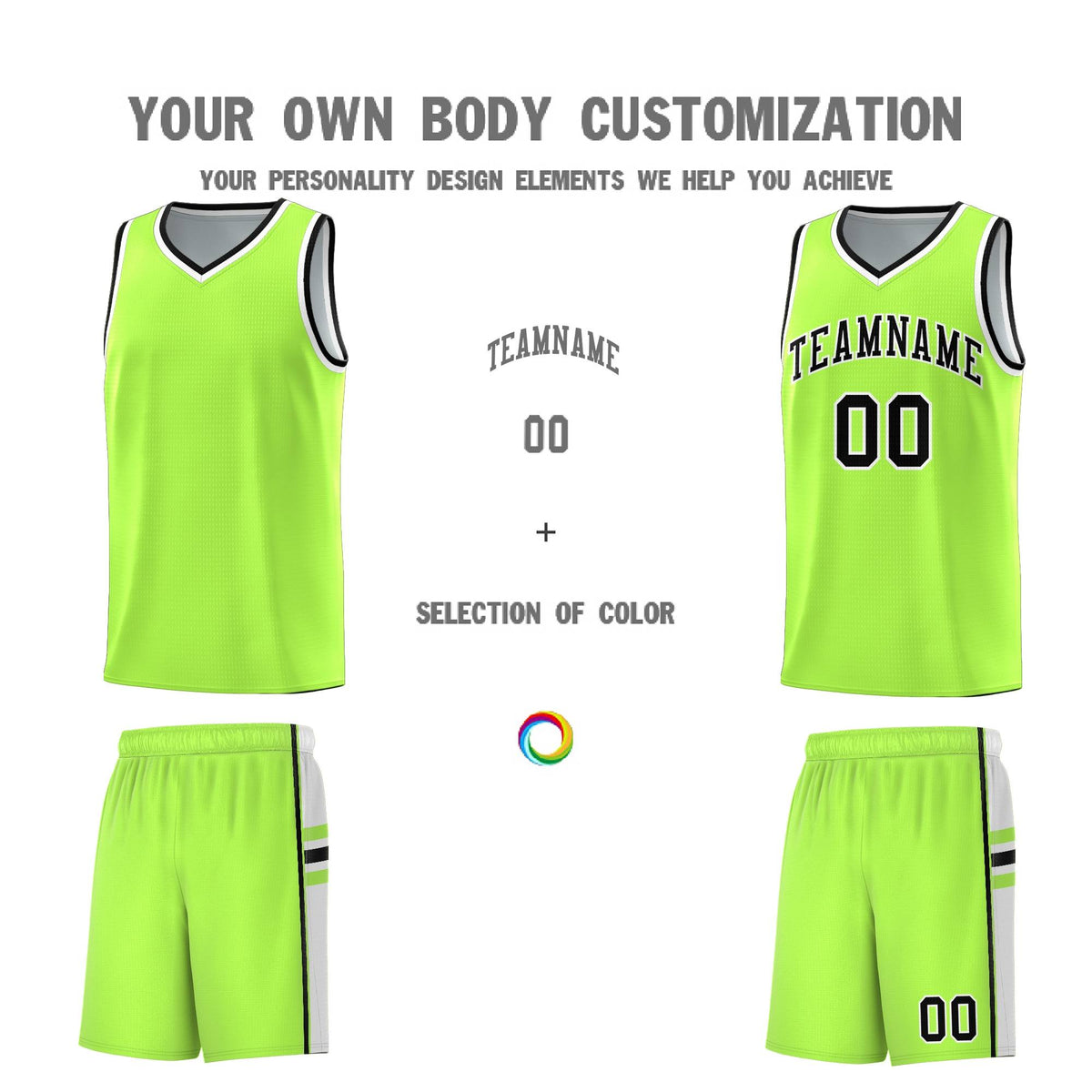 Custom Youth Basketball Jersey - Fluorescent Green White Two-Tone Varsity Jersey Set