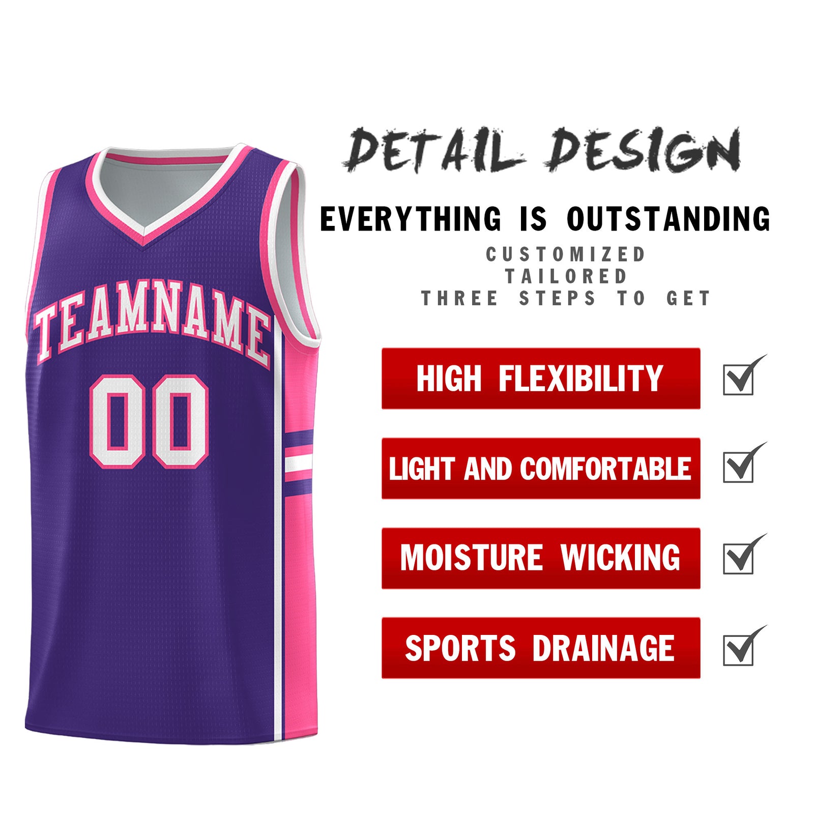 Custom Youth Basketball Jersey - Purple Pink Two-Tone Classic Varsity Uniform