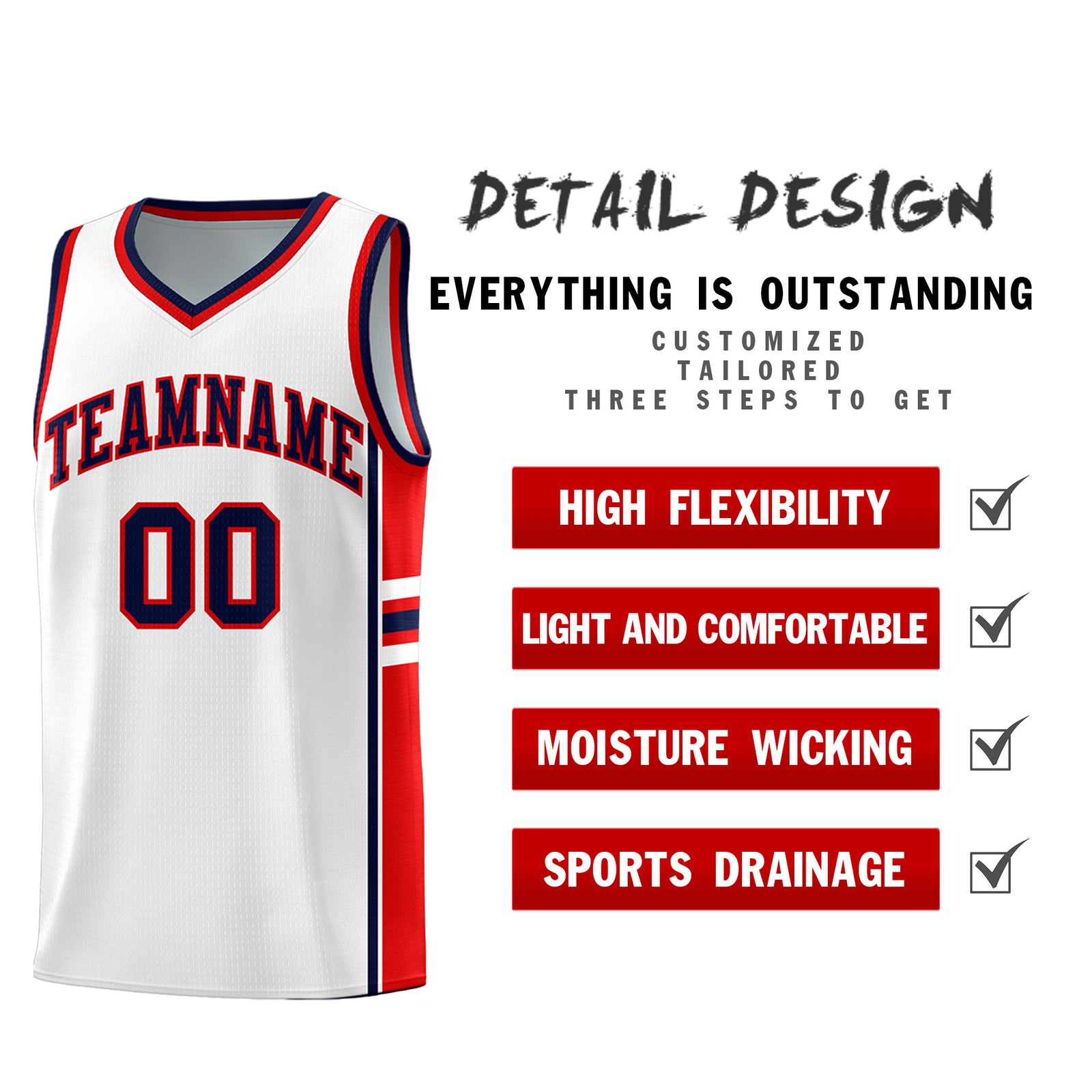 Custom Youth Basketball Jersey - White Red Personalized Varsity Two-Tone Uniform