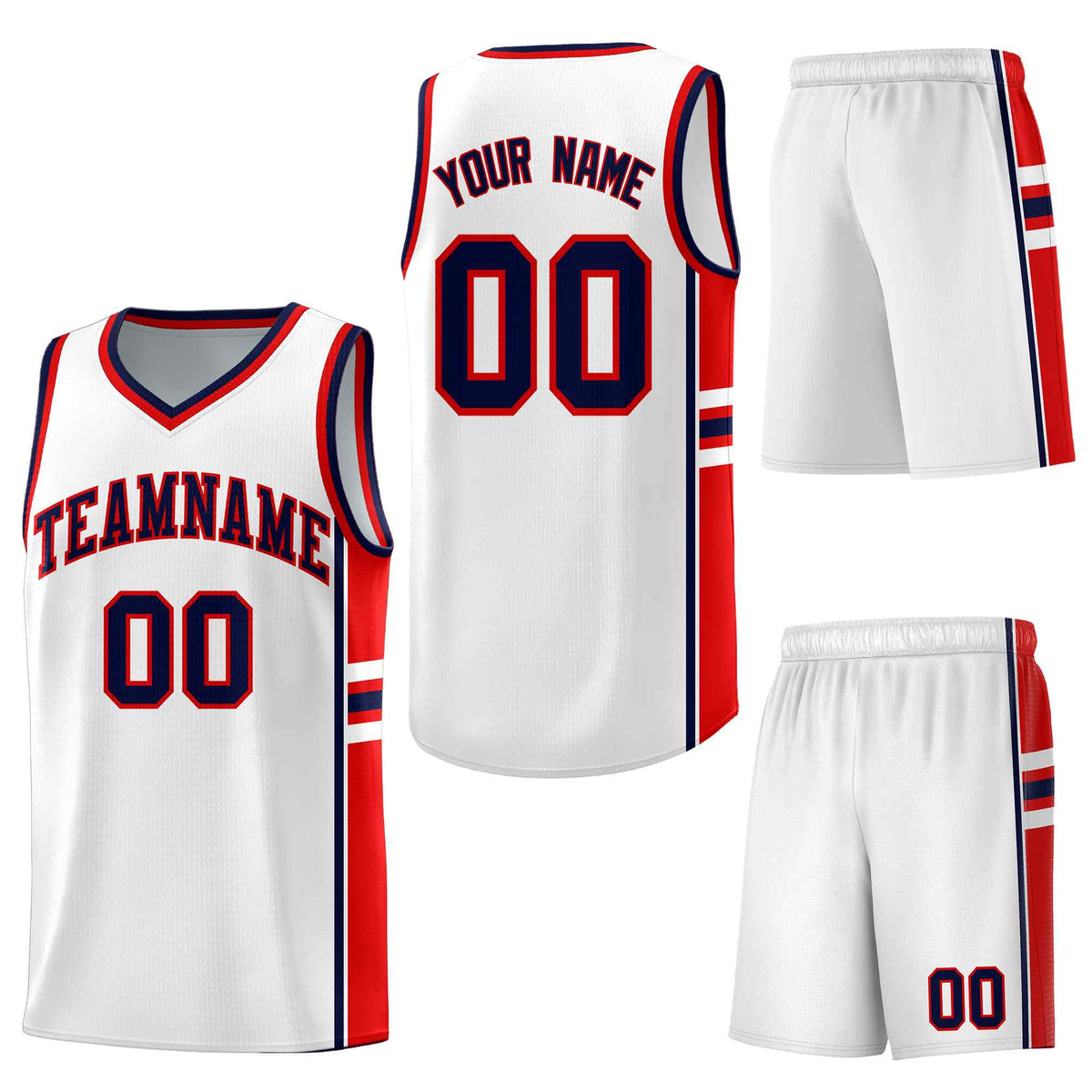 Custom White Red Classic Color Block Wrinkle-Resistant Personalized Uniform Basketball Jersey
