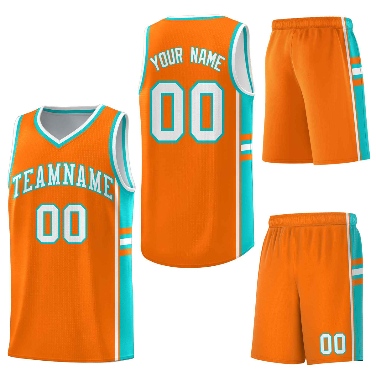 Custom Orange Aqua Classic Color Block Lightweight Personalized Uniform Basketball Jersey