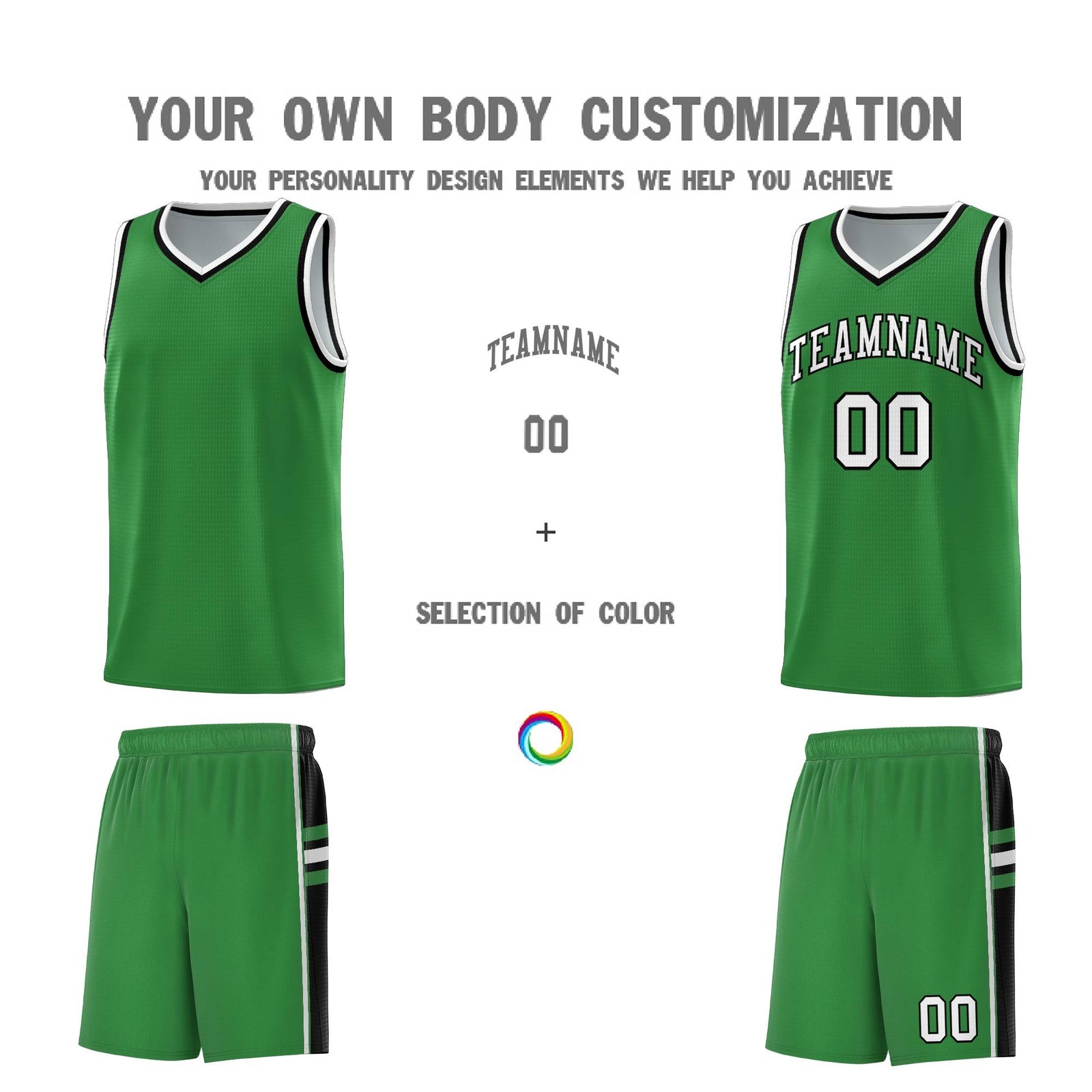 Custom Youth Basketball Jersey - Kelly Green Black Two-Tone Varsity Jersey Set