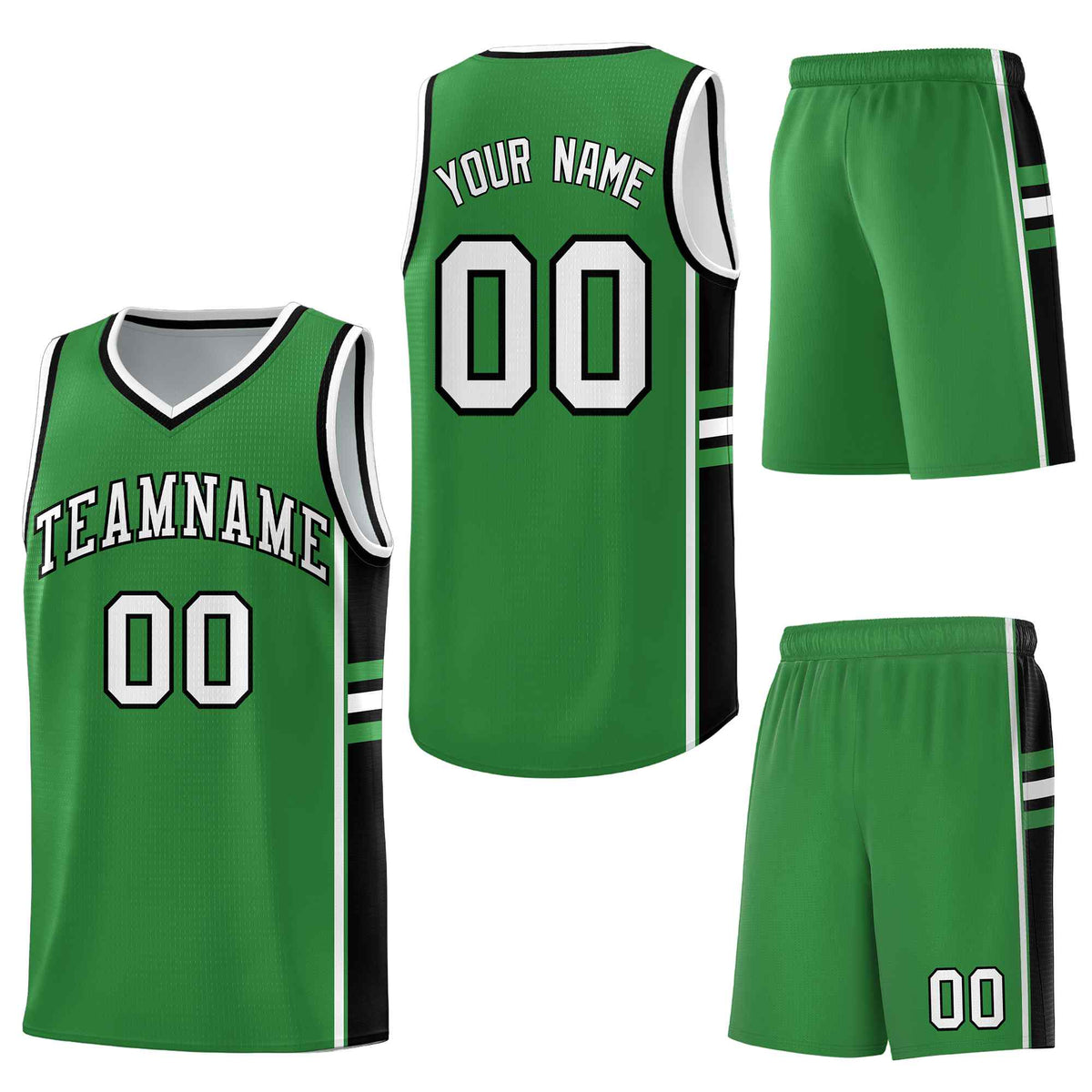 Custom Kelly Green Black Classic Color Block Breathable Varsity Uniform Basketball Jersey