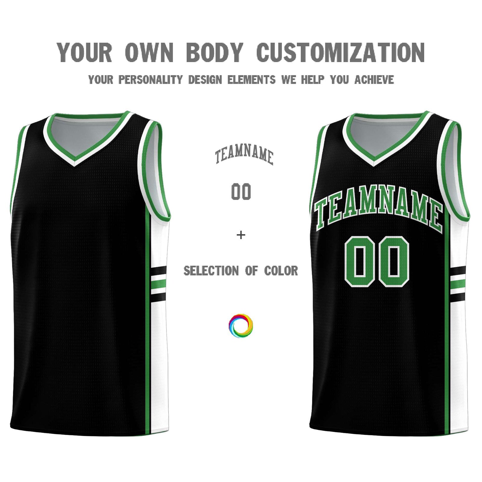 Custom Youth Basketball Jersey - Black Kelly Green Two-Tone Classic Varsity Uniform