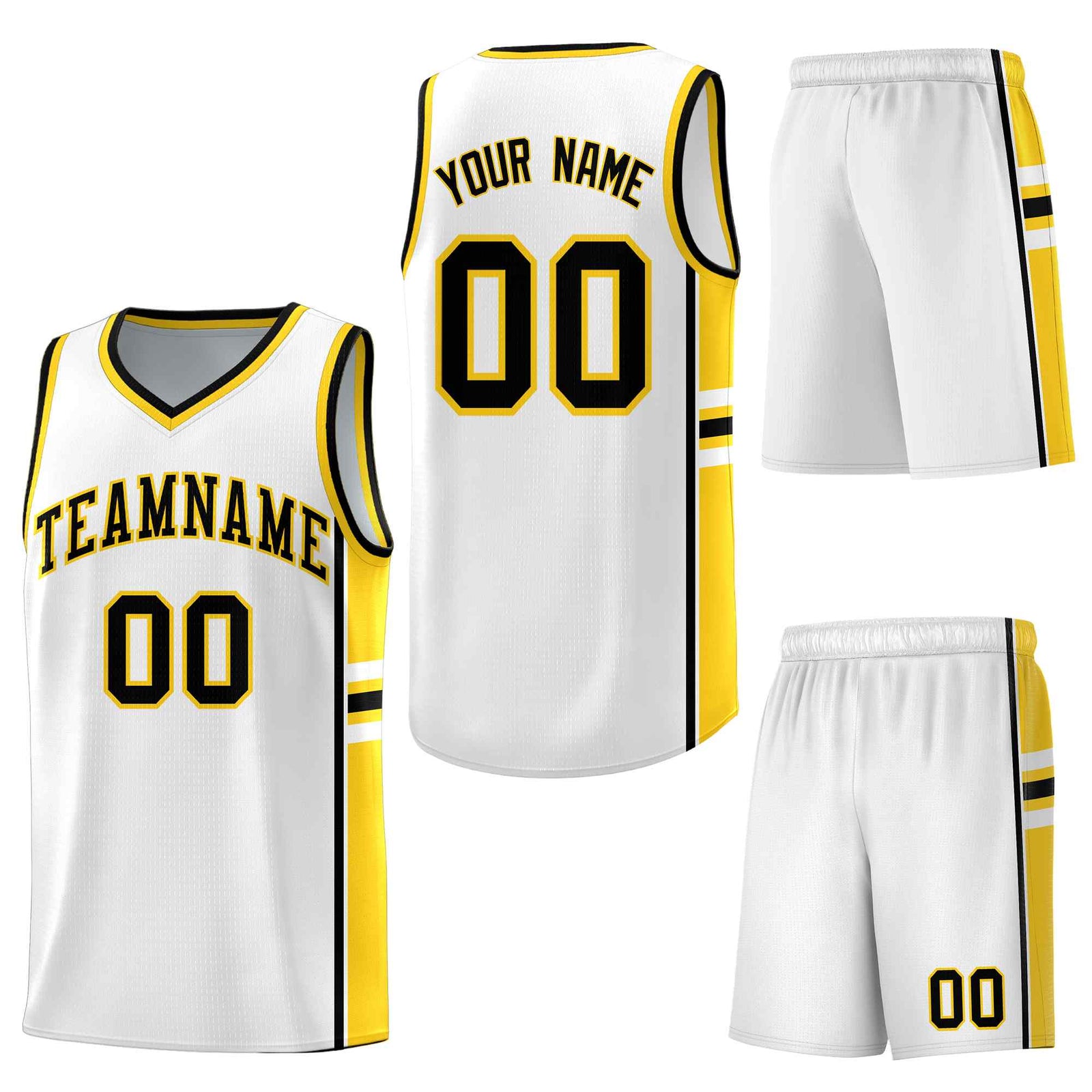 Custom White Gold Classic Color Block Lightweight Varsity Uniform Basketball Jersey