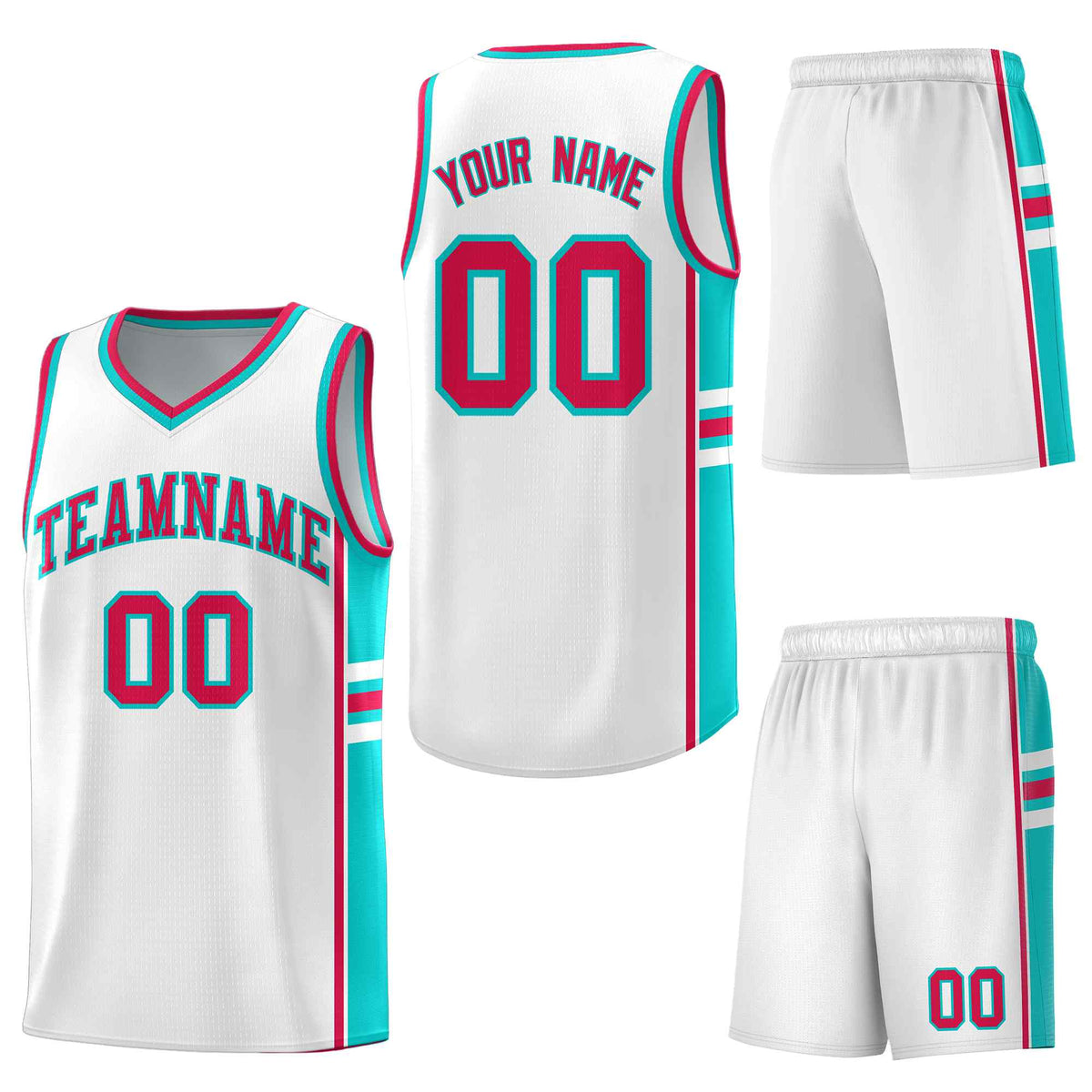 Custom White Aqua Classic Color Block Breathable Personalized Uniform Basketball Jersey